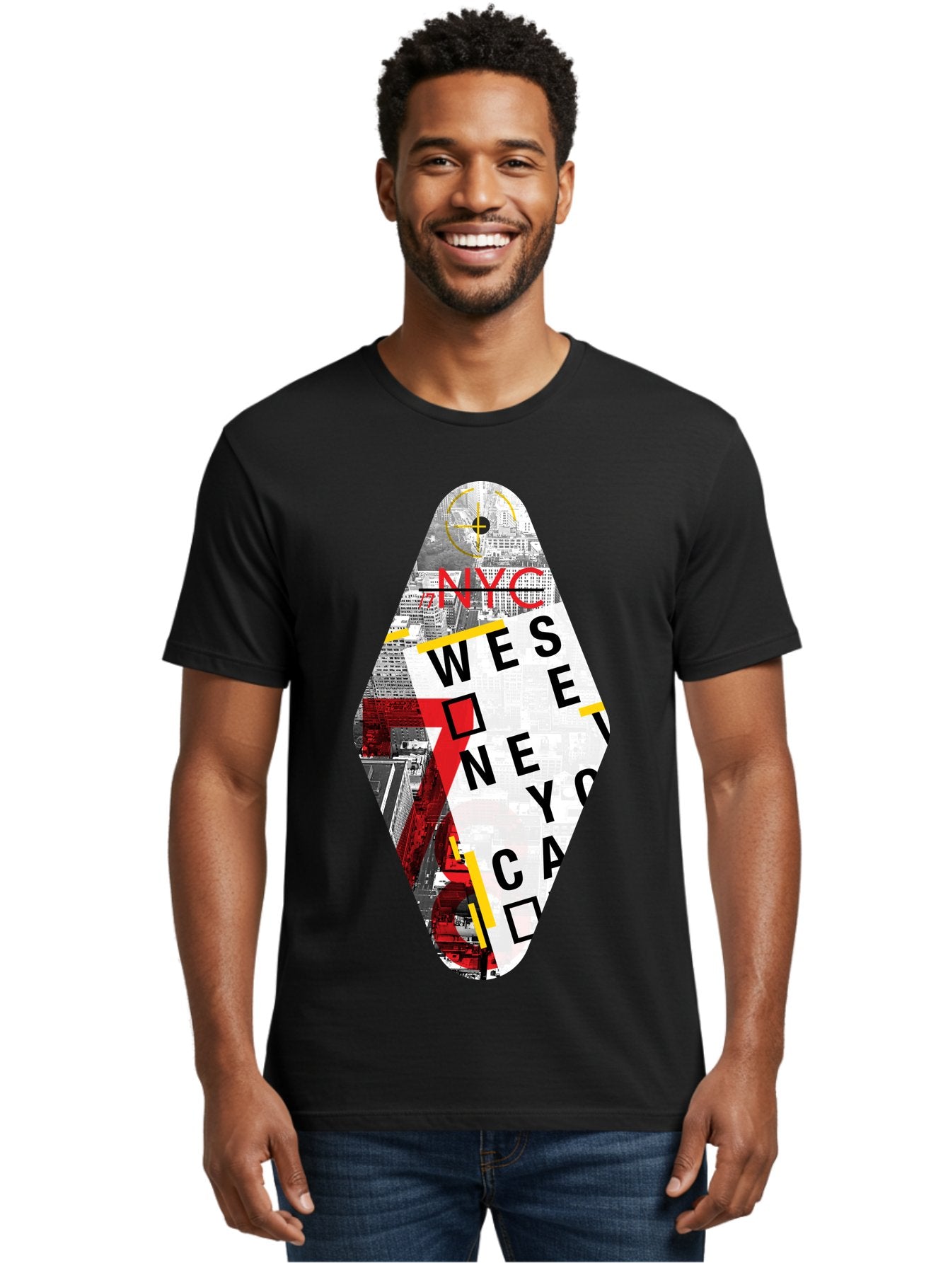 Nyc-West-New-York Men'S Graphic Tee, 100% Cotton, Comfortable Casual Summer Wear, Machine Washable, New York City, Cityscape, Urban Landscape, Abstract Art, Collage, Typography, Modern Design, City Views, Nyc Landmarks, Wesee Concept Aab646 22