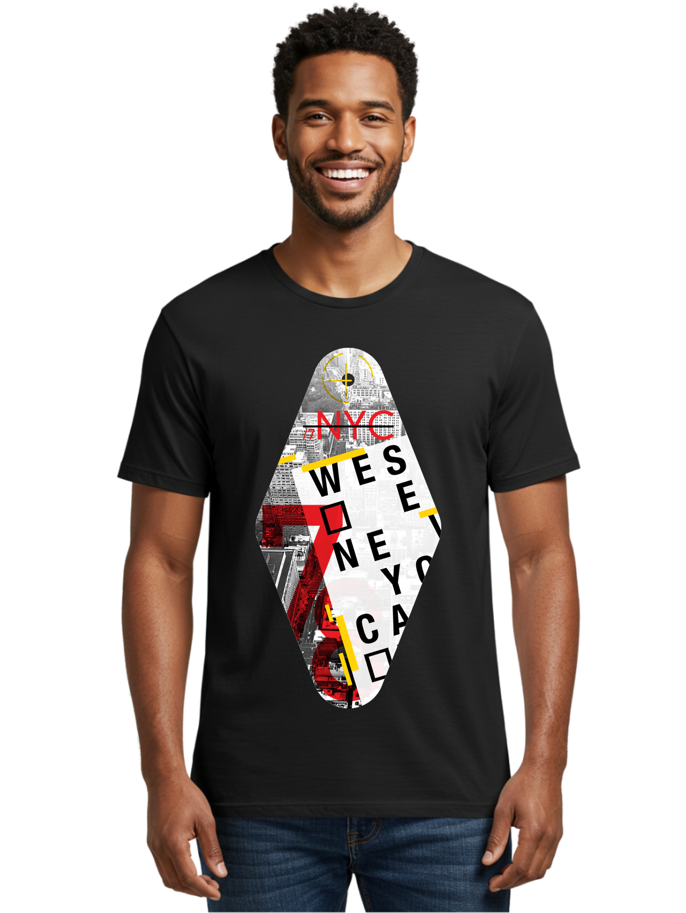 Nyc-West-New-York Men'S Graphic Tee, 100% Cotton, Comfortable Casual Summer Wear, Machine Washable, New York City, Cityscape, Urban Landscape, Abstract Art, Collage, Typography, Modern Design, City Views, Nyc Landmarks, Wesee Concept Aab646 18