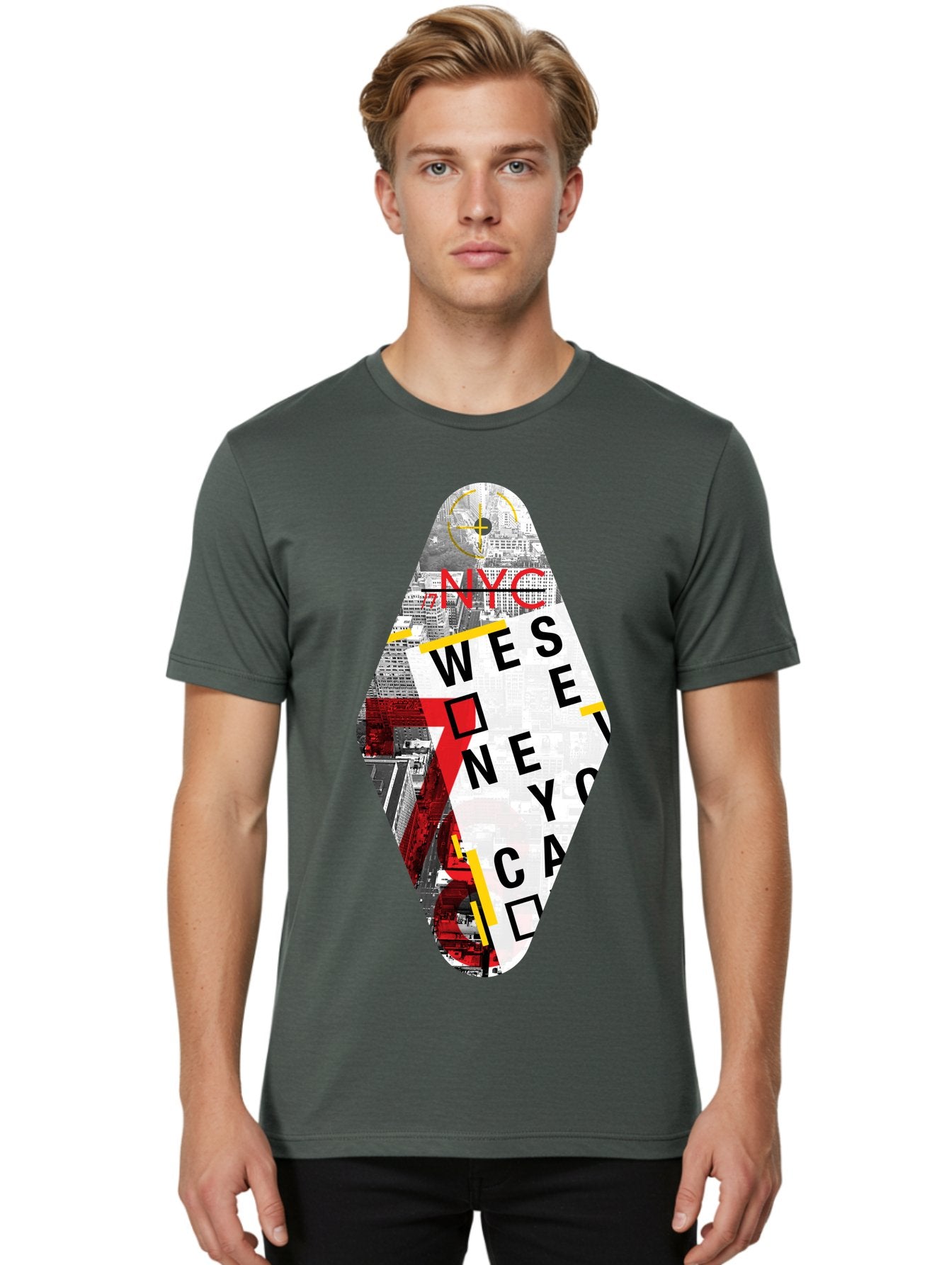 Nyc-West-New-York Men'S Graphic Tee, 100% Cotton, Comfortable Casual Summer Wear, Machine Washable, New York City, Cityscape, Urban Landscape, Abstract Art, Collage, Typography, Modern Design, City Views, Nyc Landmarks, Wesee Concept Aab646 18