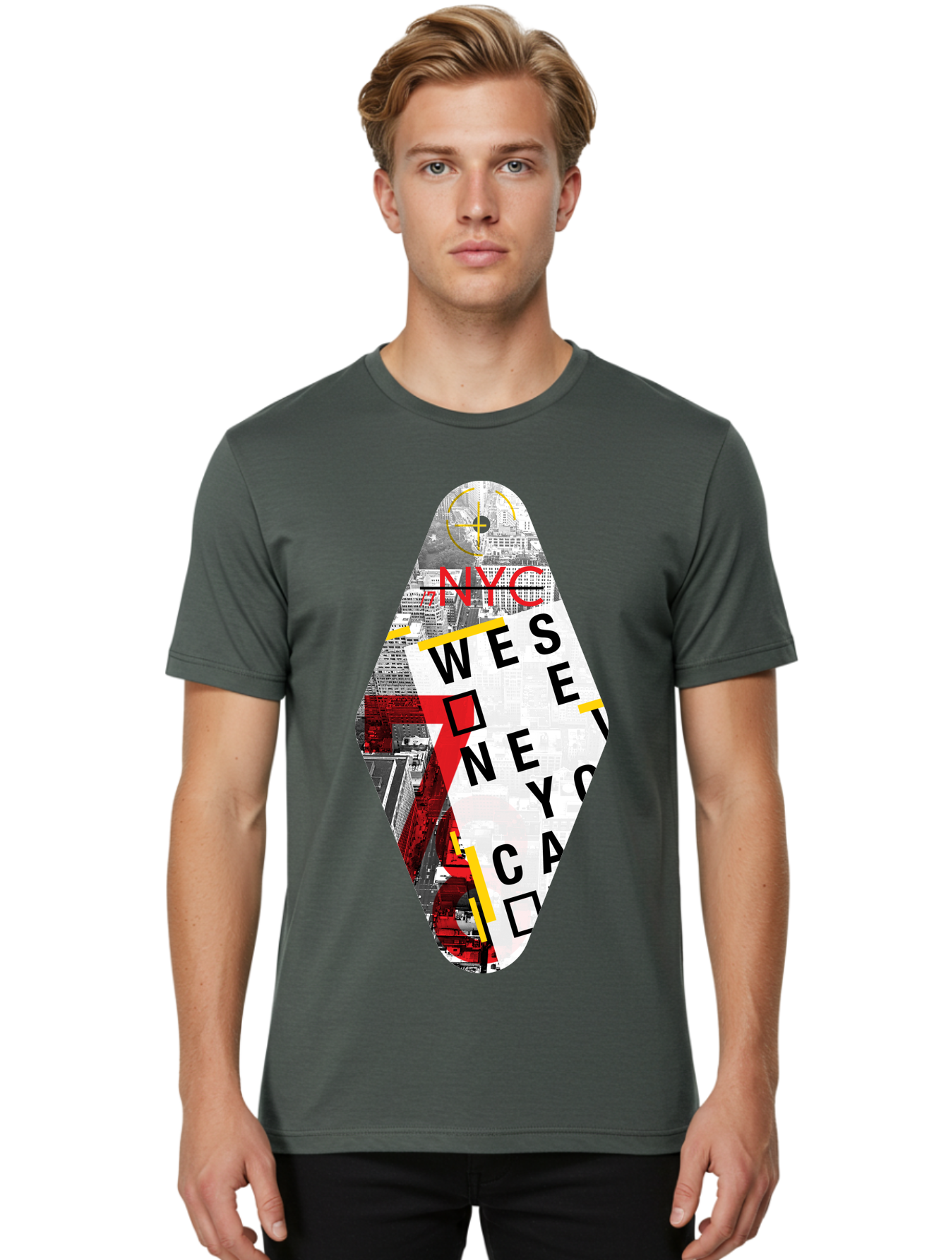 Nyc-West-New-York Men'S Graphic Tee, 100% Cotton, Comfortable Casual Summer Wear, Machine Washable, New York City, Cityscape, Urban Landscape, Abstract Art, Collage, Typography, Modern Design, City Views, Nyc Landmarks, Wesee Concept Aab646 24