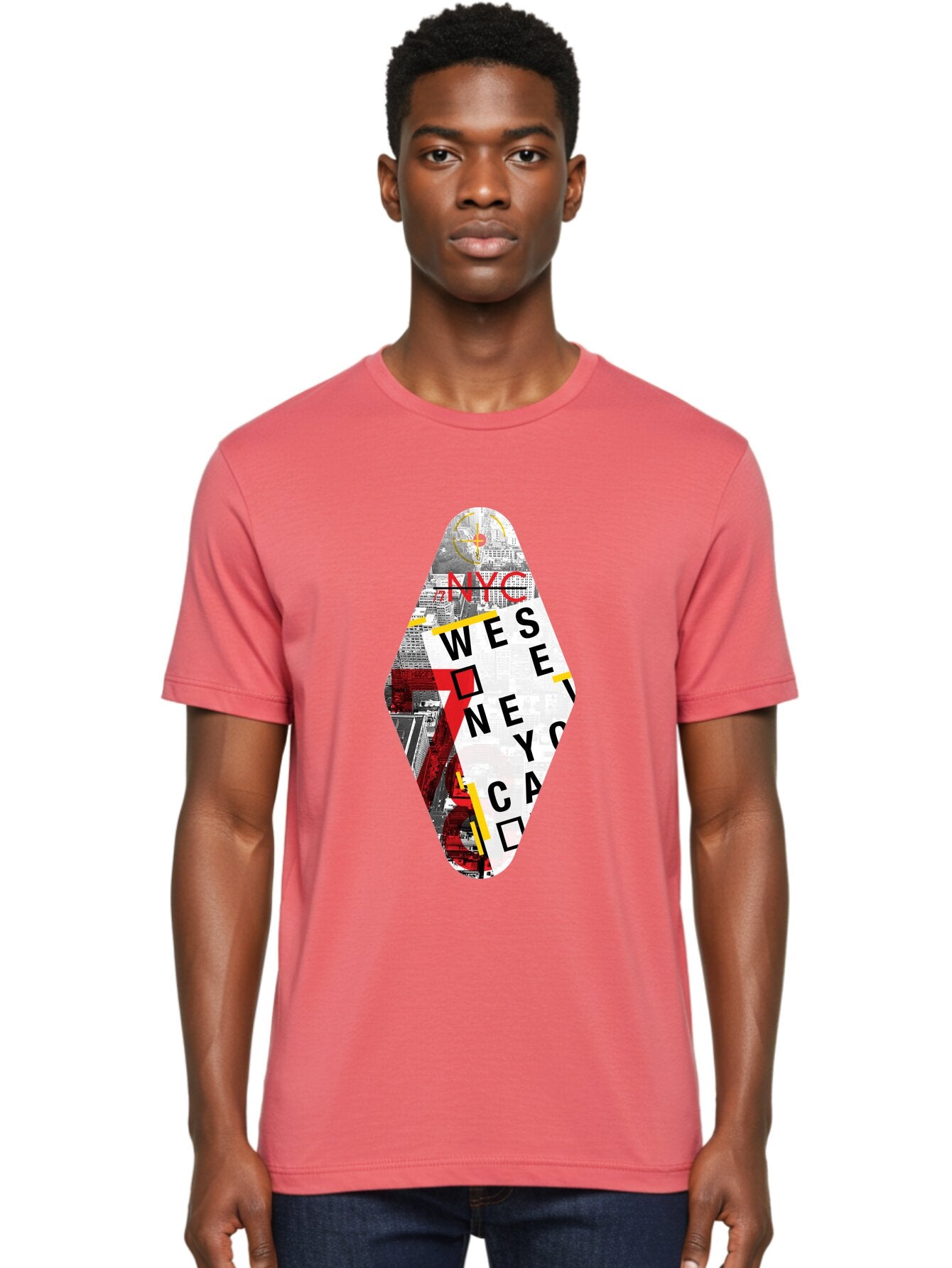 Nyc-West-New-York Men'S Graphic Tee, 100% Cotton, Comfortable Casual Summer Wear, Machine Washable, New York City, Cityscape, Urban Landscape, Abstract Art, Collage, Typography, Modern Design, City Views, Nyc Landmarks, Wesee Concept Aab646 24