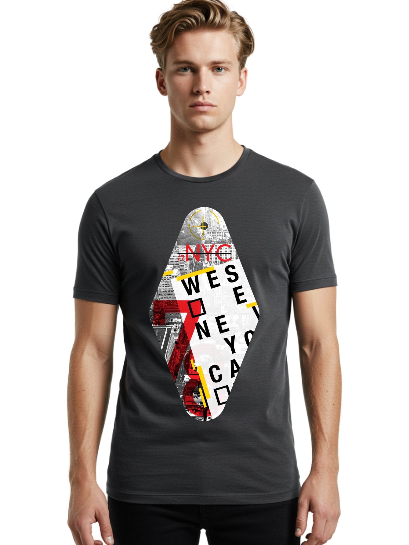Nyc-West-New-York Men'S Graphic Tee, 100% Cotton, Comfortable Casual Summer Wear, Machine Washable, New York City, Cityscape, Urban Landscape, Abstract Art, Collage, Typography, Modern Design, City Views, Nyc Landmarks, Wesee Concept Aab646 30