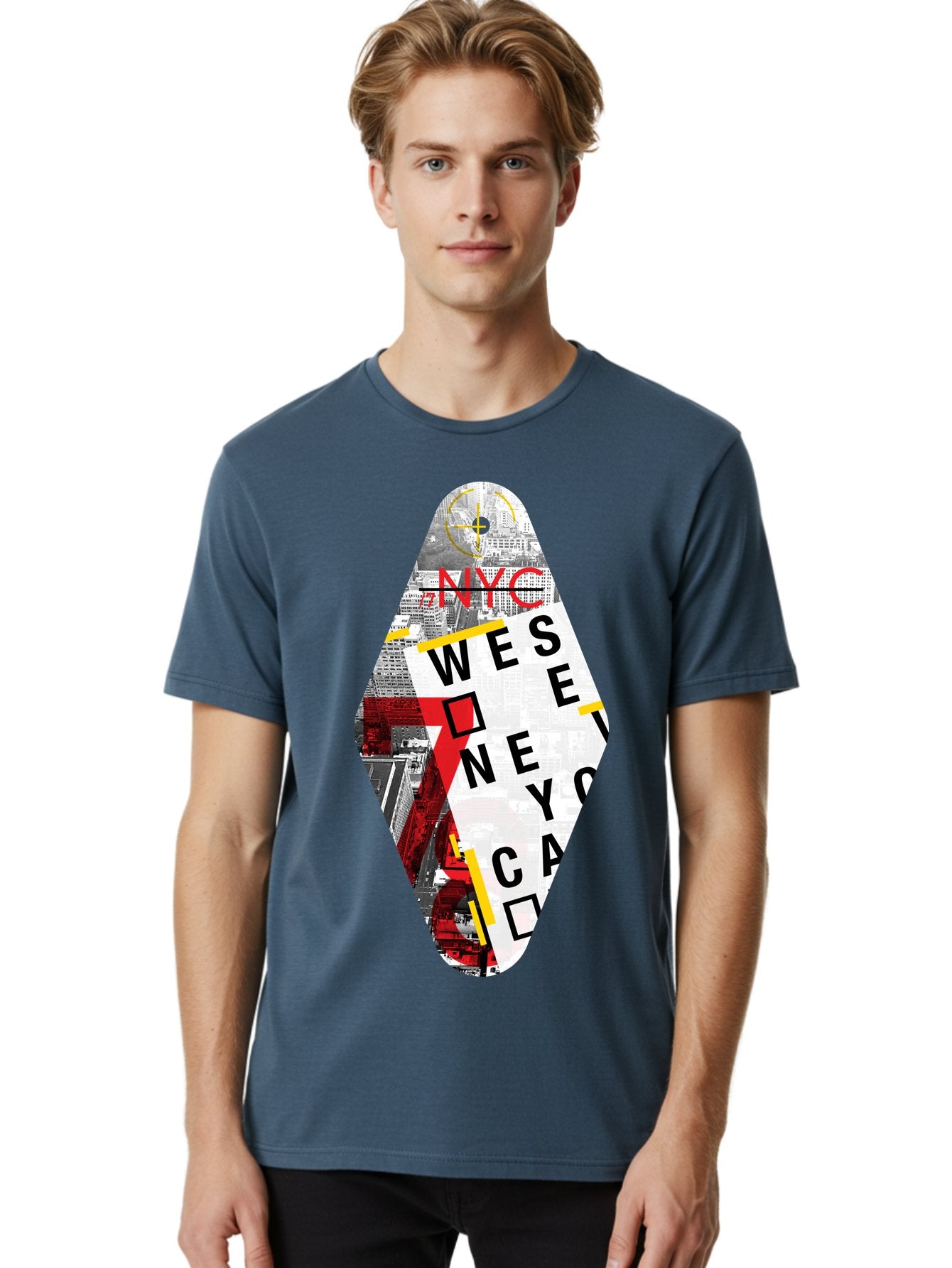 Nyc-West-New-York Men'S Graphic Tee, 100% Cotton, Comfortable Casual Summer Wear, Machine Washable, New York City, Cityscape, Urban Landscape, Abstract Art, Collage, Typography, Modern Design, City Views, Nyc Landmarks, Wesee Concept Aab646 17