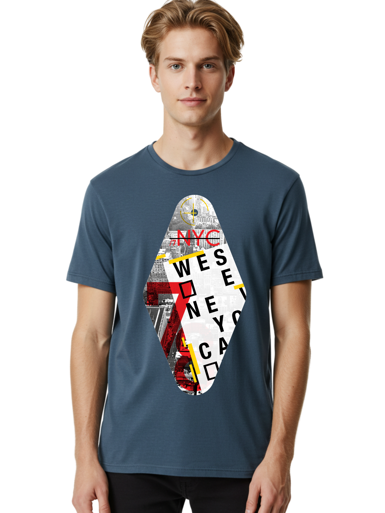 Nyc-West-New-York Men'S Graphic Tee, 100% Cotton, Comfortable Casual Summer Wear, Machine Washable, New York City, Cityscape, Urban Landscape, Abstract Art, Collage, Typography, Modern Design, City Views, Nyc Landmarks, Wesee Concept Aab646 28