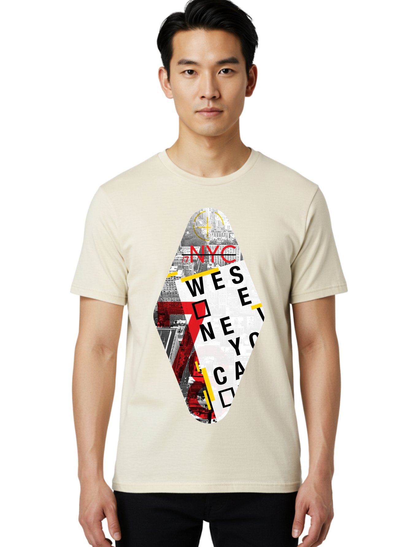 Nyc-West-New-York Men'S Graphic Tee, 100% Cotton, Comfortable Casual Summer Wear, Machine Washable, New York City, Cityscape, Urban Landscape, Abstract Art, Collage, Typography, Modern Design, City Views, Nyc Landmarks, Wesee Concept Aab646 25