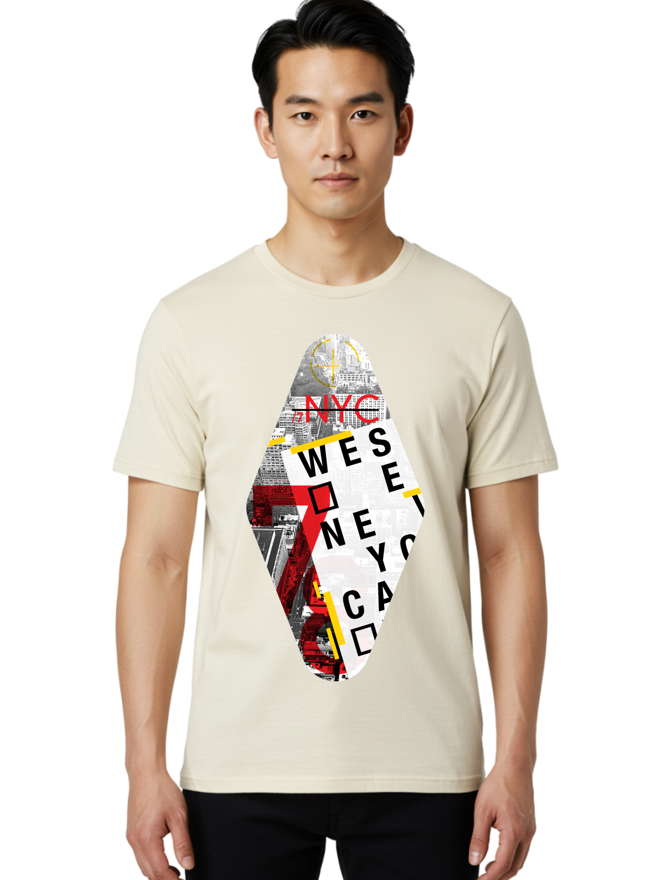 Nyc-West-New-York Men'S Graphic Tee, 100% Cotton, Comfortable Casual Summer Wear, Machine Washable, New York City, Cityscape, Urban Landscape, Abstract Art, Collage, Typography, Modern Design, City Views, Nyc Landmarks, Wesee Concept Aab646 12