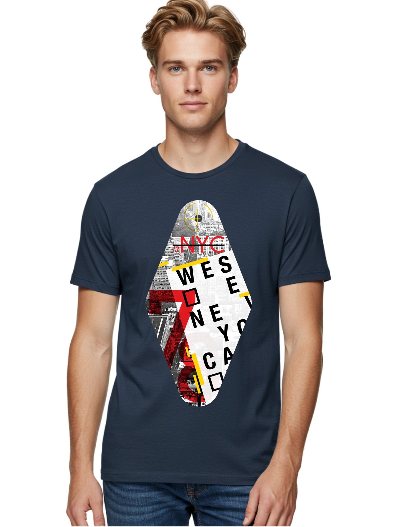 Nyc-West-New-York Men'S Graphic Tee, 100% Cotton, Comfortable Casual Summer Wear, Machine Washable, New York City, Cityscape, Urban Landscape, Abstract Art, Collage, Typography, Modern Design, City Views, Nyc Landmarks, Wesee Concept Aab646 19