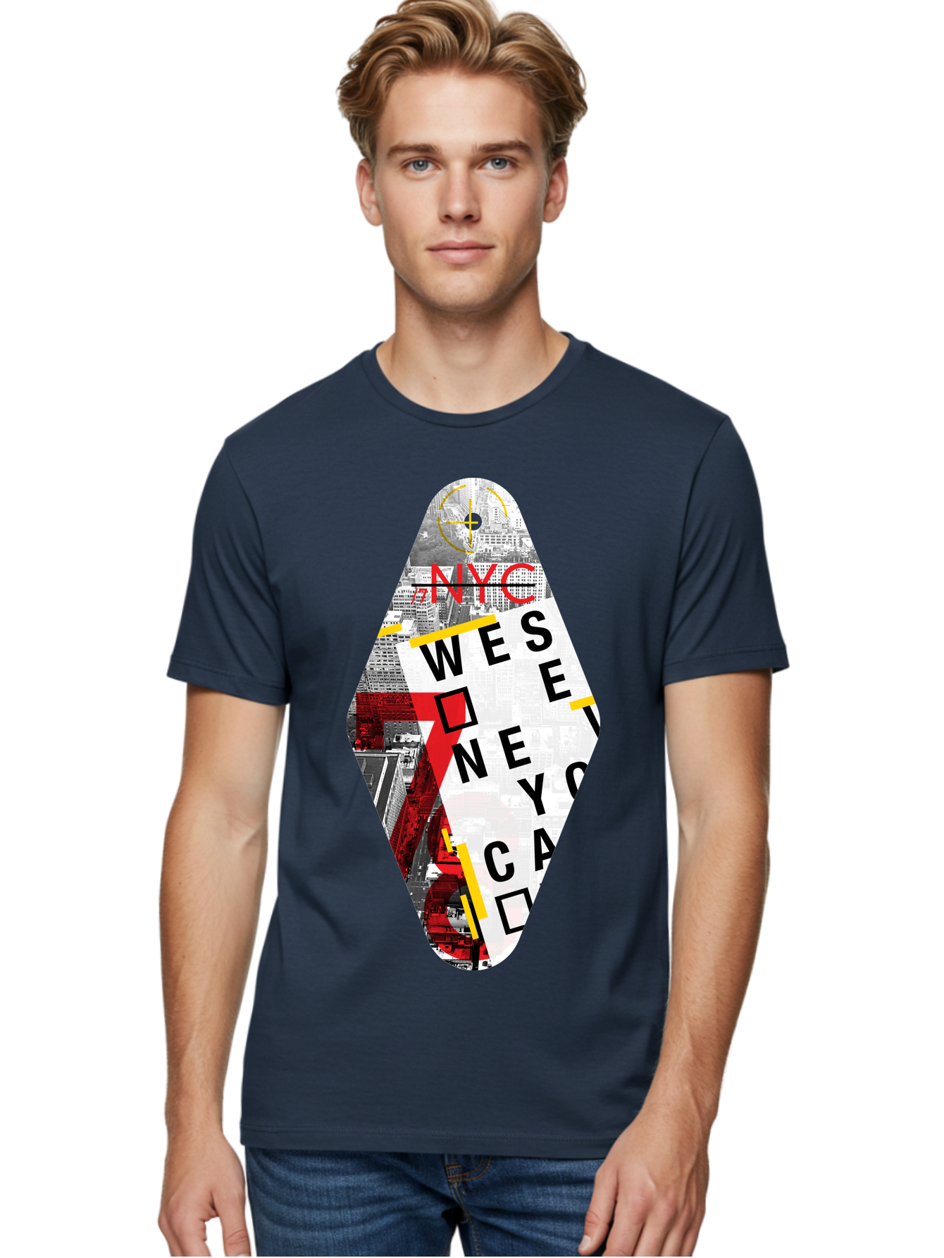 Nyc-West-New-York Men'S Graphic Tee, 100% Cotton, Comfortable Casual Summer Wear, Machine Washable, New York City, Cityscape, Urban Landscape, Abstract Art, Collage, Typography, Modern Design, City Views, Nyc Landmarks, Wesee Concept Aab646 22
