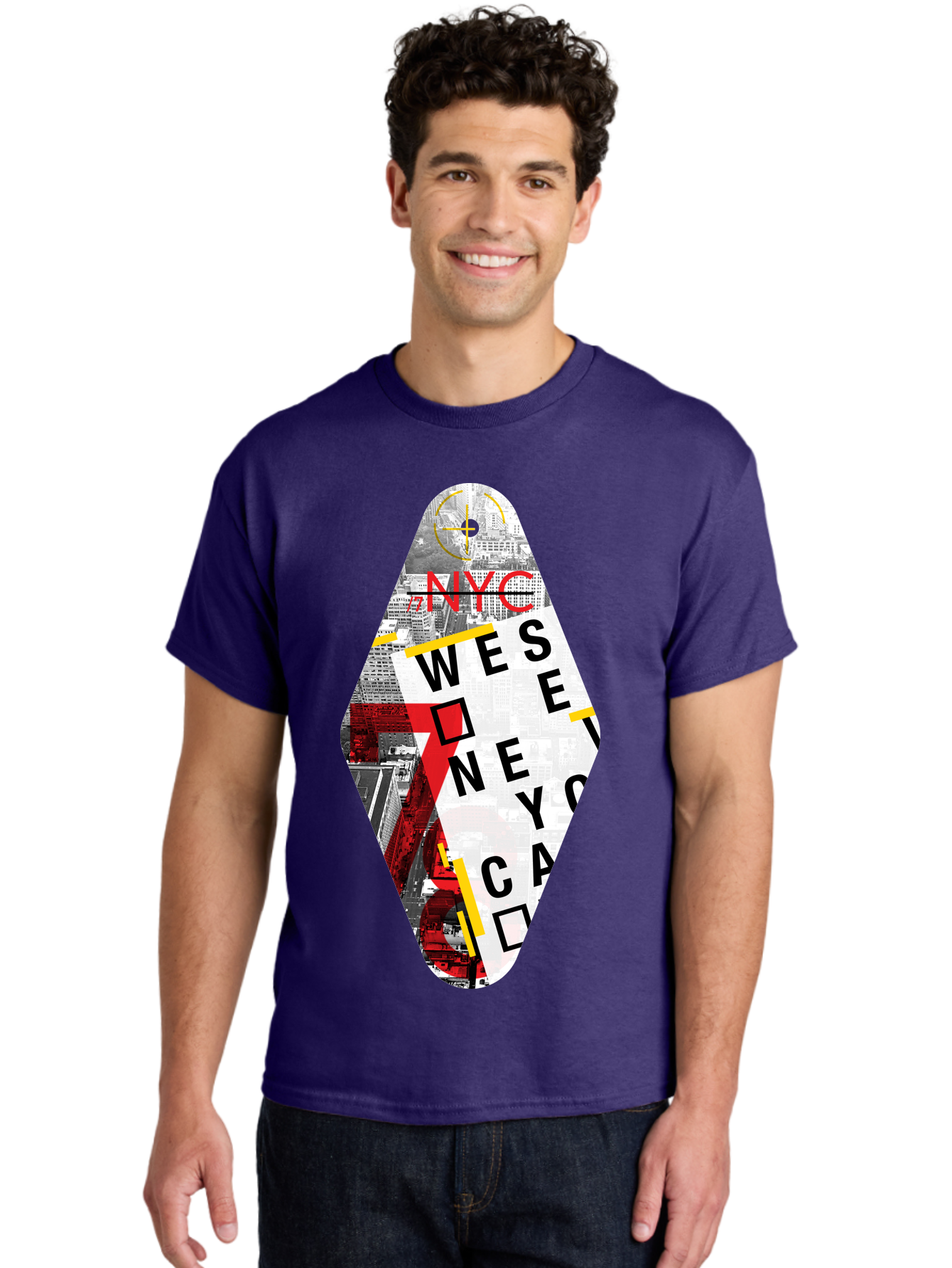 Nyc-West-New-York Men'S Graphic Tee, 100% Cotton, Comfortable Casual Summer Wear, Machine Washable, New York City, Cityscape, Urban Landscape, Abstract Art, Collage, Typography, Modern Design, City Views, Nyc Landmarks, Wesee Concept Aab646 4