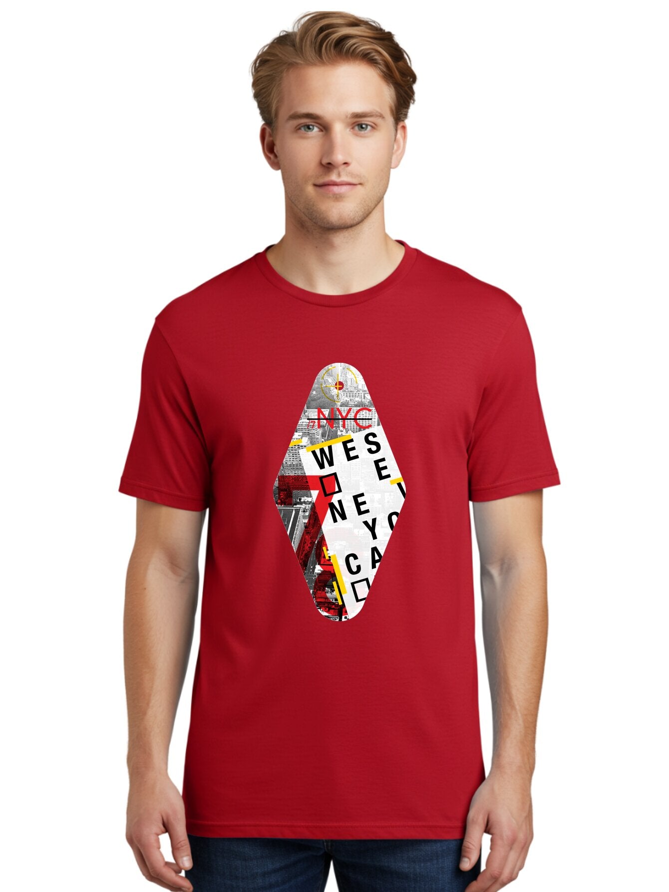 Nyc-West-New-York Men'S Graphic Tee, 100% Cotton, Comfortable Casual Summer Wear, Machine Washable, New York City, Cityscape, Urban Landscape, Abstract Art, Collage, Typography, Modern Design, City Views, Nyc Landmarks, Wesee Concept Aab646 21