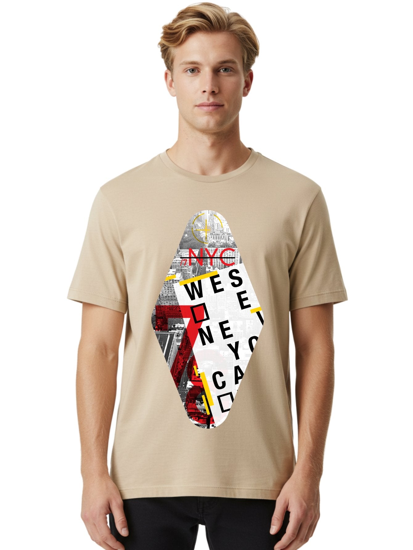 Nyc-West-New-York Men'S Graphic Tee, 100% Cotton, Comfortable Casual Summer Wear, Machine Washable, New York City, Cityscape, Urban Landscape, Abstract Art, Collage, Typography, Modern Design, City Views, Nyc Landmarks, Wesee Concept Aab646 23