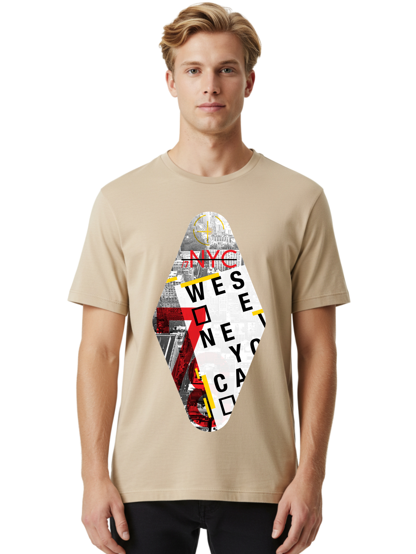Nyc-West-New-York Men'S Graphic Tee, 100% Cotton, Comfortable Casual Summer Wear, Machine Washable, New York City, Cityscape, Urban Landscape, Abstract Art, Collage, Typography, Modern Design, City Views, Nyc Landmarks, Wesee Concept Aab646 16