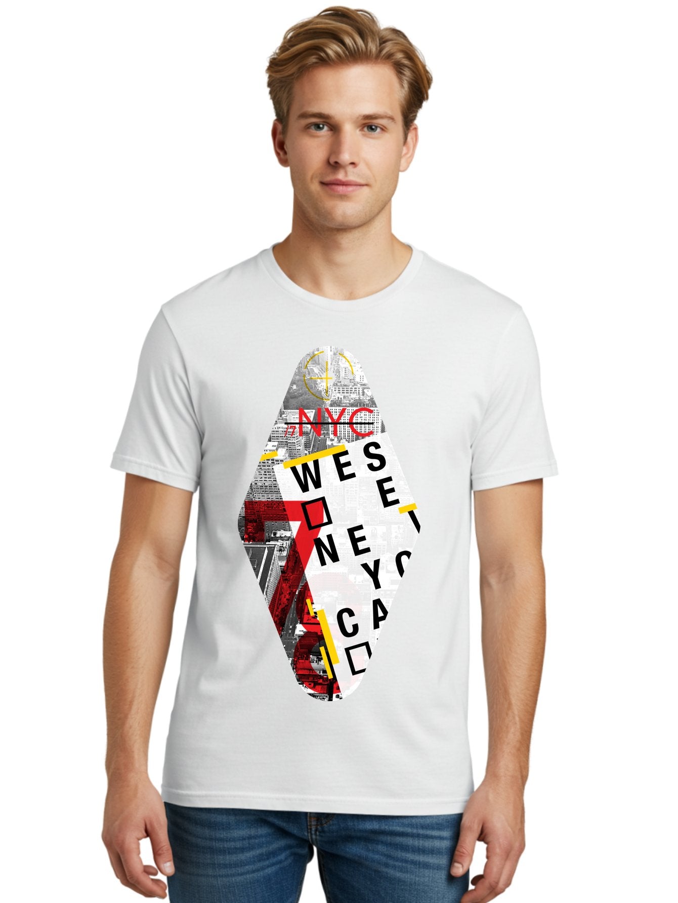 Nyc-West-New-York Men'S Graphic Tee, 100% Cotton, Comfortable Casual Summer Wear, Machine Washable, New York City, Cityscape, Urban Landscape, Abstract Art, Collage, Typography, Modern Design, City Views, Nyc Landmarks, Wesee Concept Aab646 27