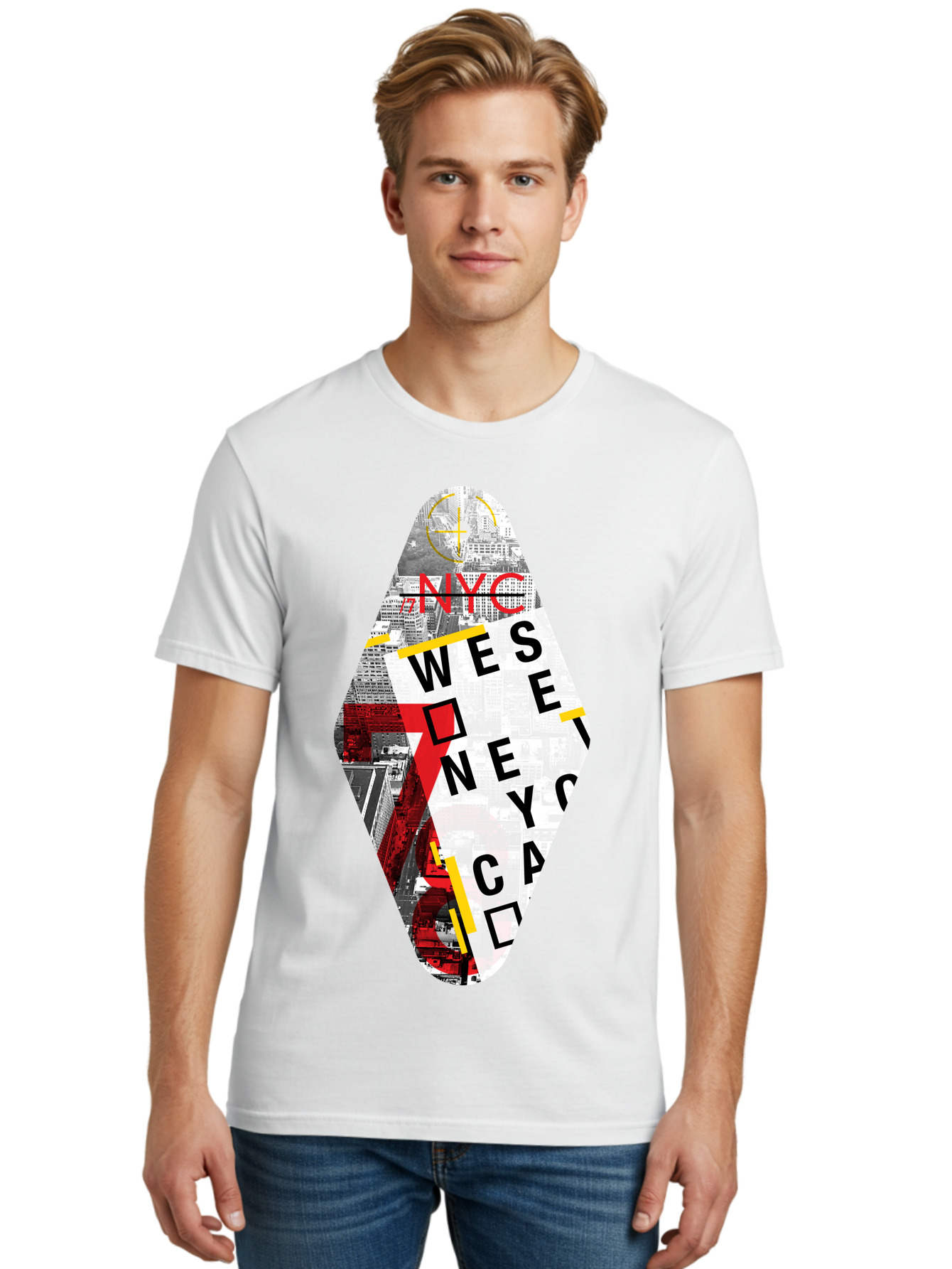 Nyc-West-New-York Men'S Graphic Tee, 100% Cotton, Comfortable Casual Summer Wear, Machine Washable, New York City, Cityscape, Urban Landscape, Abstract Art, Collage, Typography, Modern Design, City Views, Nyc Landmarks, Wesee Concept Aab646 8