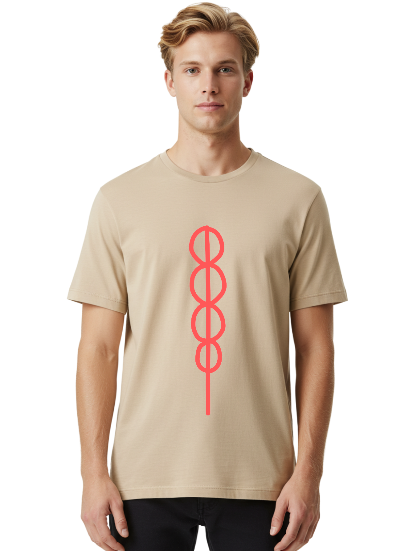 8-Symbol Men'S Graphic Tee, 100% Cotton, Comfortable Casual Summer Wear, Machine Washable, Interconnected Loops, Infinite Symbol, Abstract Art, Minimalist Design, Pink Outline, Symbolic Representation, Eternity, Endless Loop, Geometric Shape Aab647 28