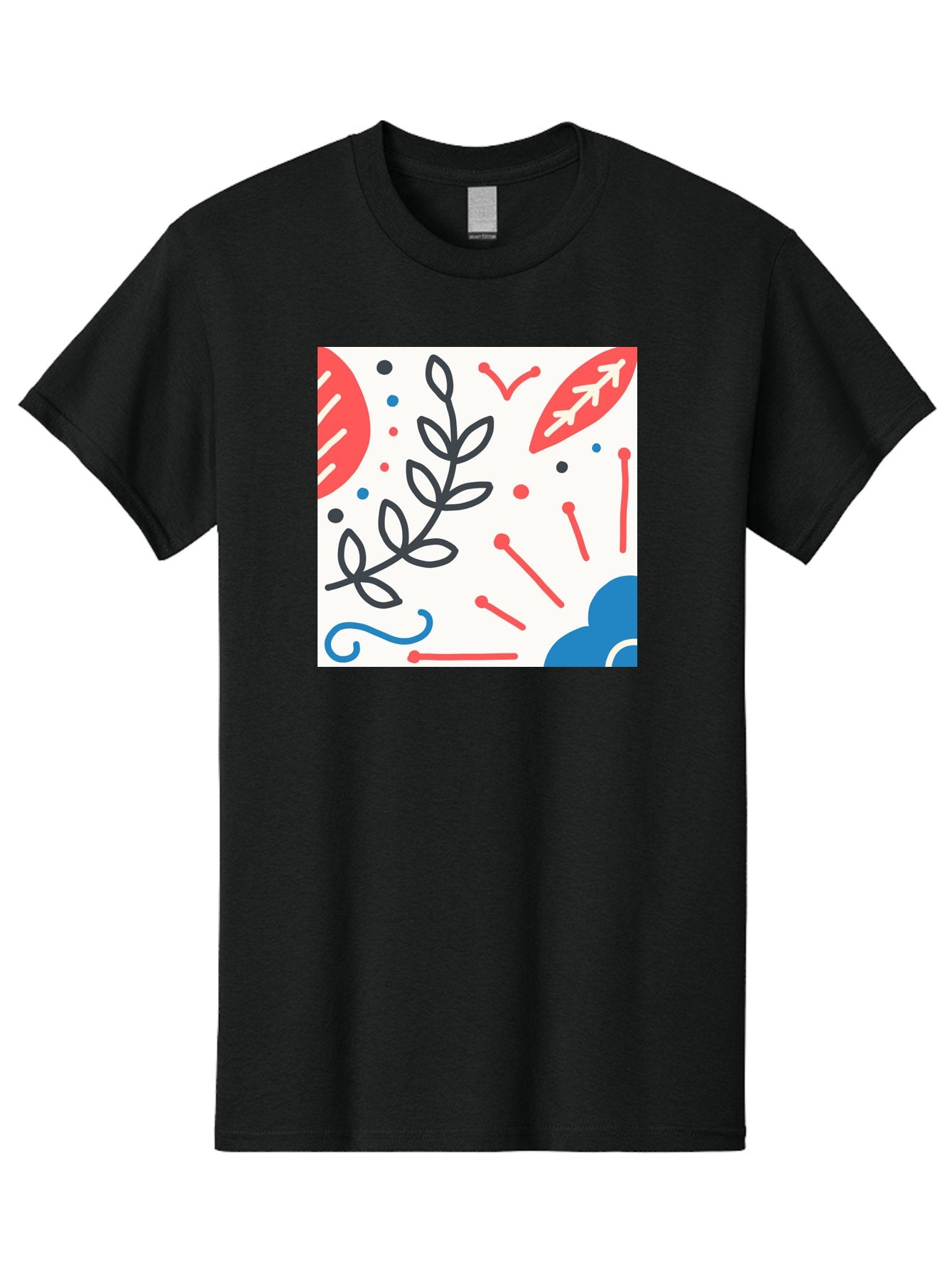 Abstract-Composition Men'S Graphic Tee, 100% Cotton, Comfortable Casual Summer Wear, Machine Washable, Abstract Floral Design, Minimalist Art, Red And Blue Accents, Simple Shapes, Creative Expression, Modern Aesthetic, Decorative Elements, Aab649 11