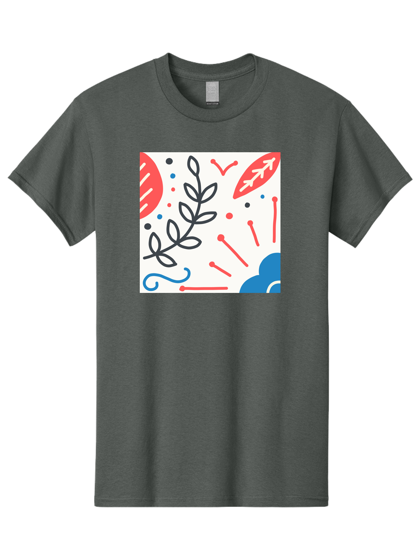 Abstract-Composition Men'S Graphic Tee, 100% Cotton, Comfortable Casual Summer Wear, Machine Washable, Abstract Floral Design, Minimalist Art, Red And Blue Accents, Simple Shapes, Creative Expression, Modern Aesthetic, Decorative Elements, Aab649 29