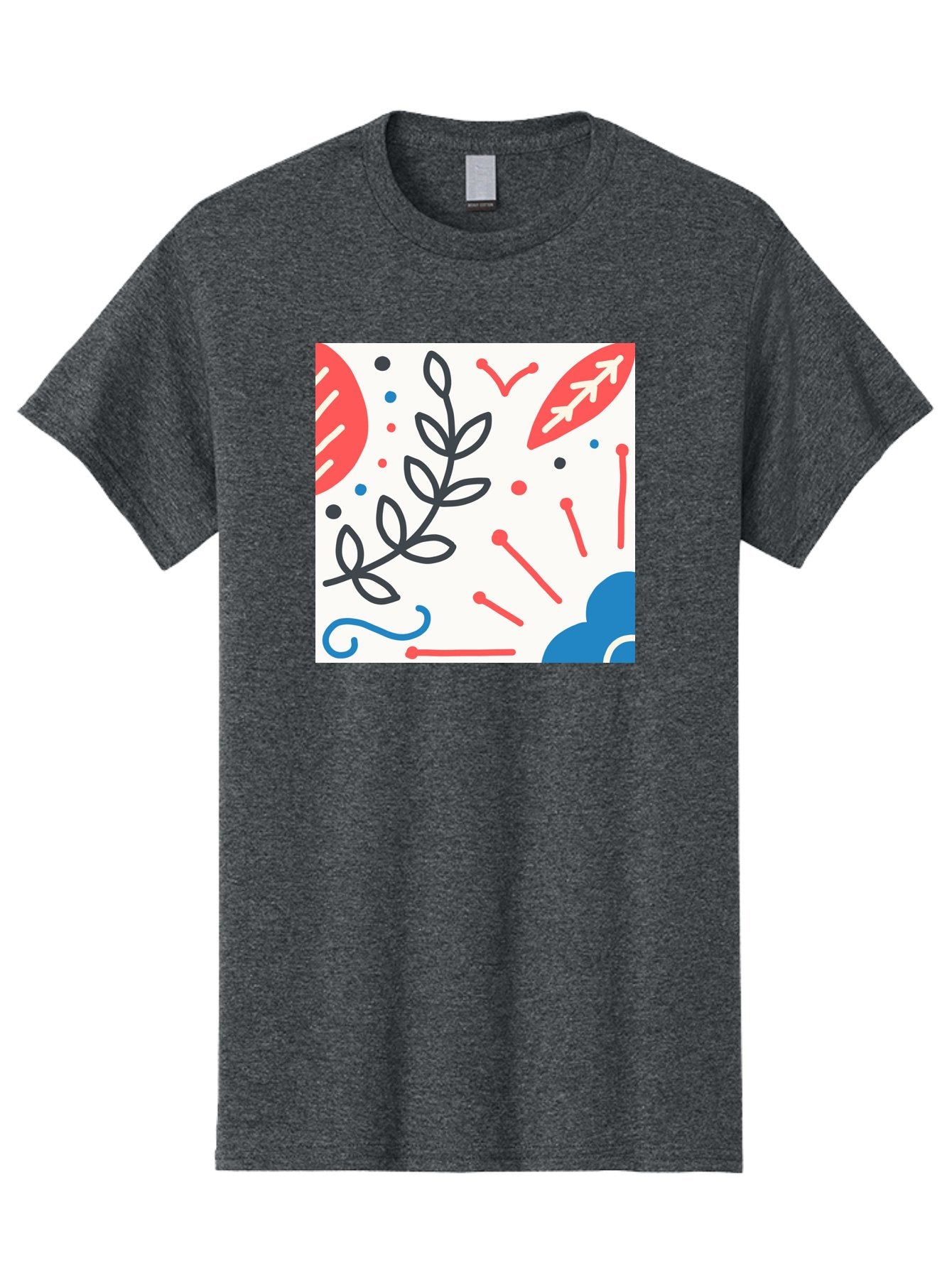 Abstract-Composition Men'S Graphic Tee, 100% Cotton, Comfortable Casual Summer Wear, Machine Washable, Abstract Floral Design, Minimalist Art, Red And Blue Accents, Simple Shapes, Creative Expression, Modern Aesthetic, Decorative Elements, Aab649 9