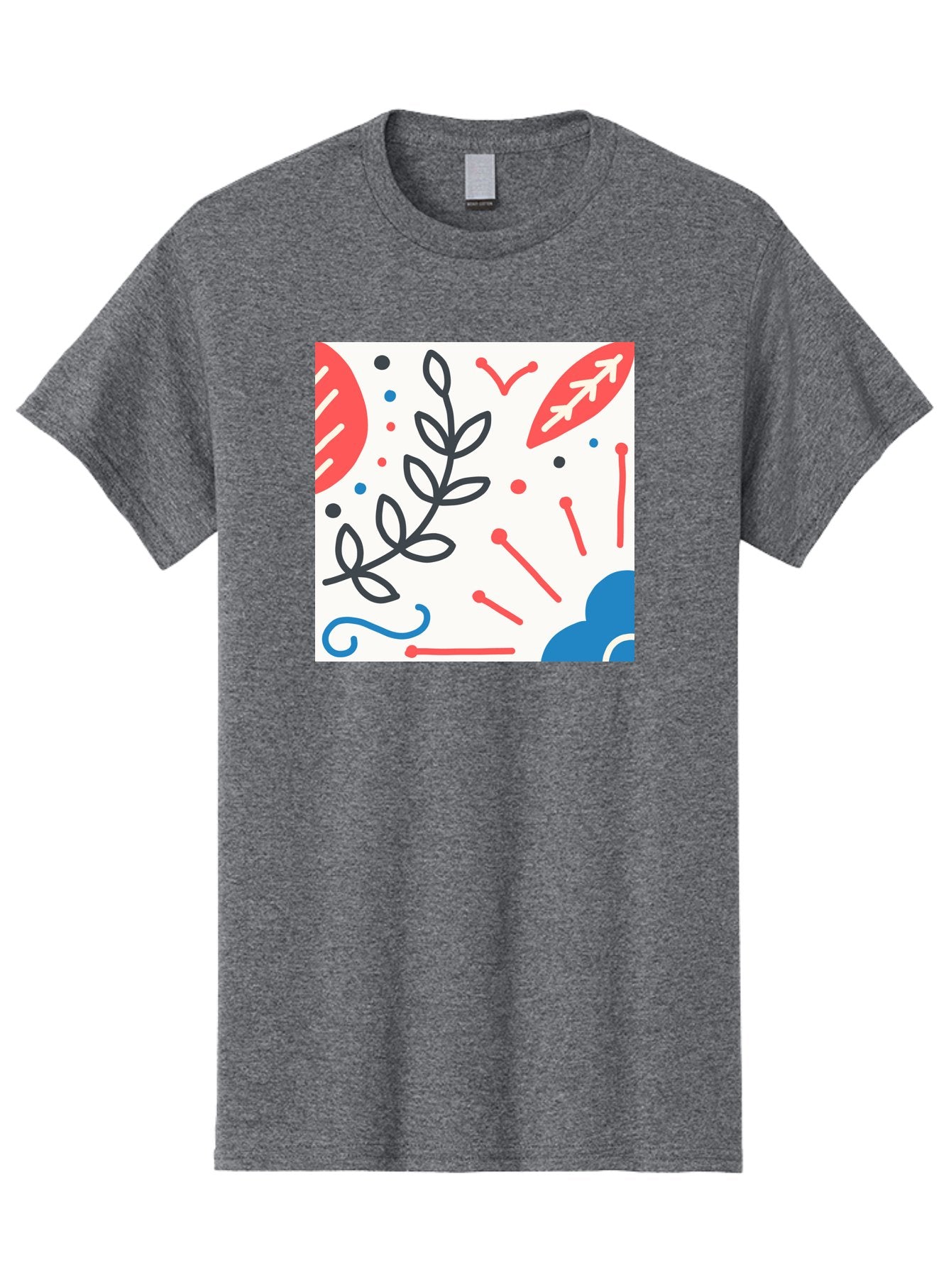 Abstract-Composition Men'S Graphic Tee, 100% Cotton, Comfortable Casual Summer Wear, Machine Washable, Abstract Floral Design, Minimalist Art, Red And Blue Accents, Simple Shapes, Creative Expression, Modern Aesthetic, Decorative Elements, Aab649