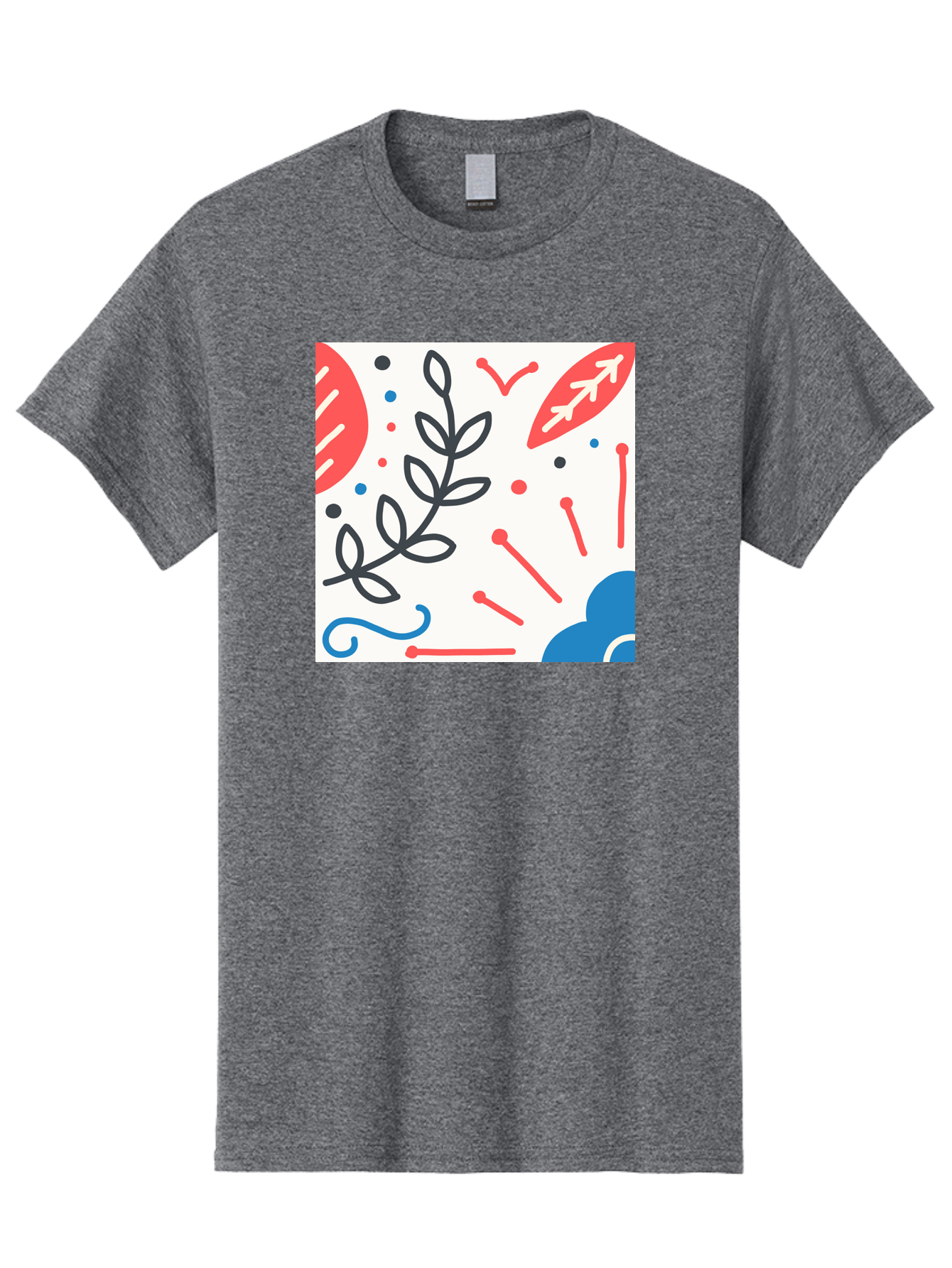 Abstract-Composition Men'S Graphic Tee, 100% Cotton, Comfortable Casual Summer Wear, Machine Washable, Abstract Floral Design, Minimalist Art, Red And Blue Accents, Simple Shapes, Creative Expression, Modern Aesthetic, Decorative Elements, Aab649 21