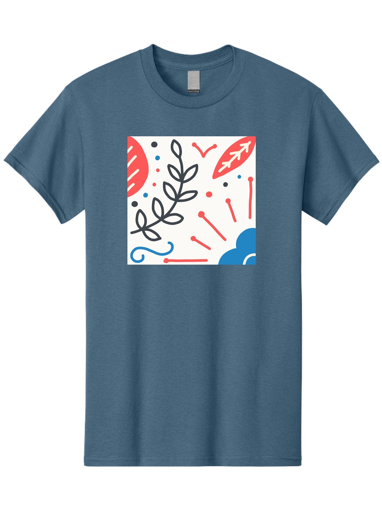 Abstract-Composition Men'S Graphic Tee, 100% Cotton, Comfortable Casual Summer Wear, Machine Washable, Abstract Floral Design, Minimalist Art, Red And Blue Accents, Simple Shapes, Creative Expression, Modern Aesthetic, Decorative Elements, Aab649 14