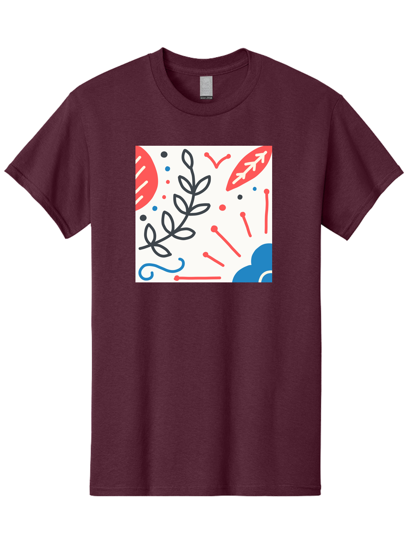 Abstract-Composition Men'S Graphic Tee, 100% Cotton, Comfortable Casual Summer Wear, Machine Washable, Abstract Floral Design, Minimalist Art, Red And Blue Accents, Simple Shapes, Creative Expression, Modern Aesthetic, Decorative Elements, Aab649 27
