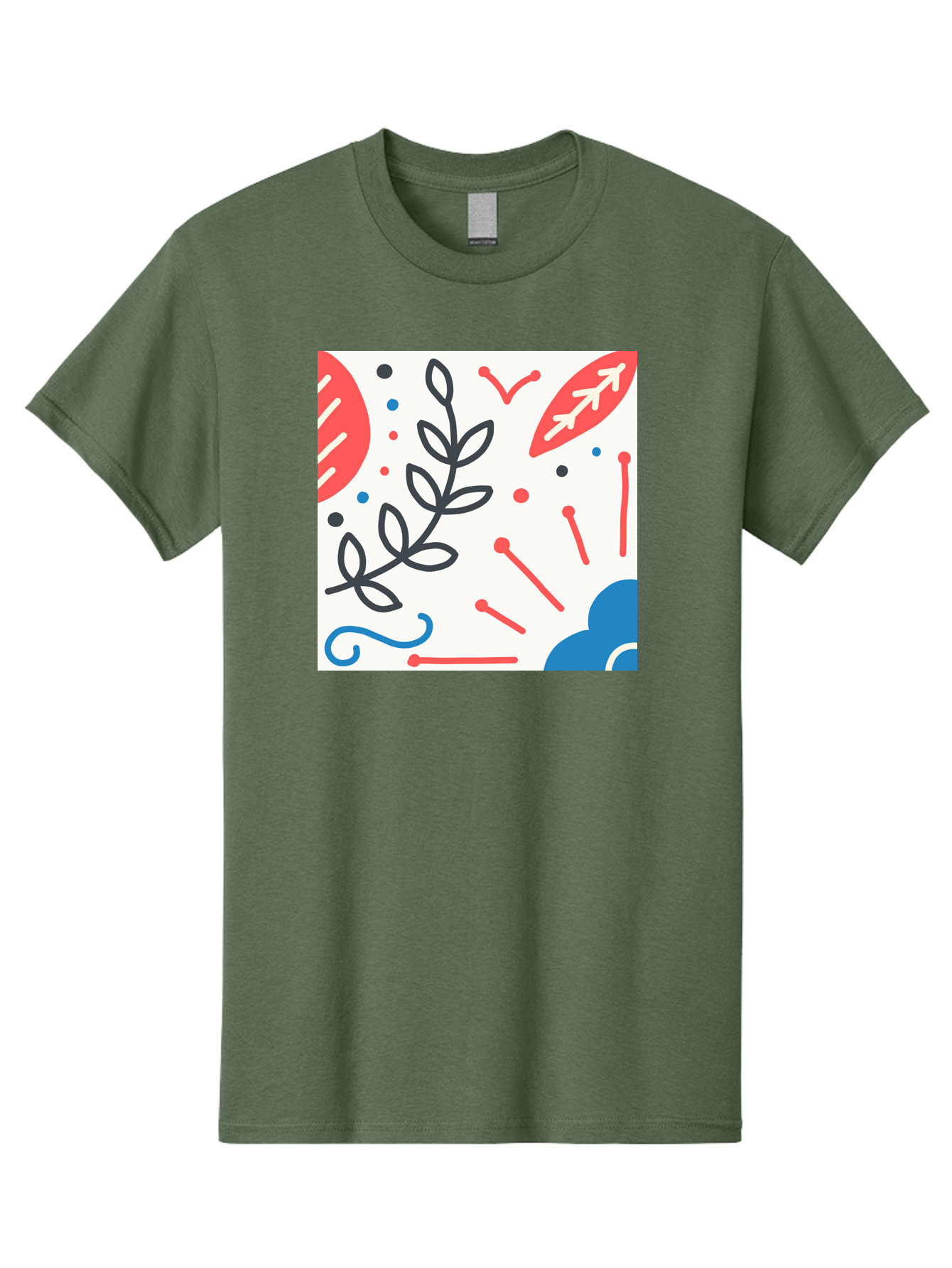 Abstract-Composition Men'S Graphic Tee, 100% Cotton, Comfortable Casual Summer Wear, Machine Washable, Abstract Floral Design, Minimalist Art, Red And Blue Accents, Simple Shapes, Creative Expression, Modern Aesthetic, Decorative Elements, Aab649 5