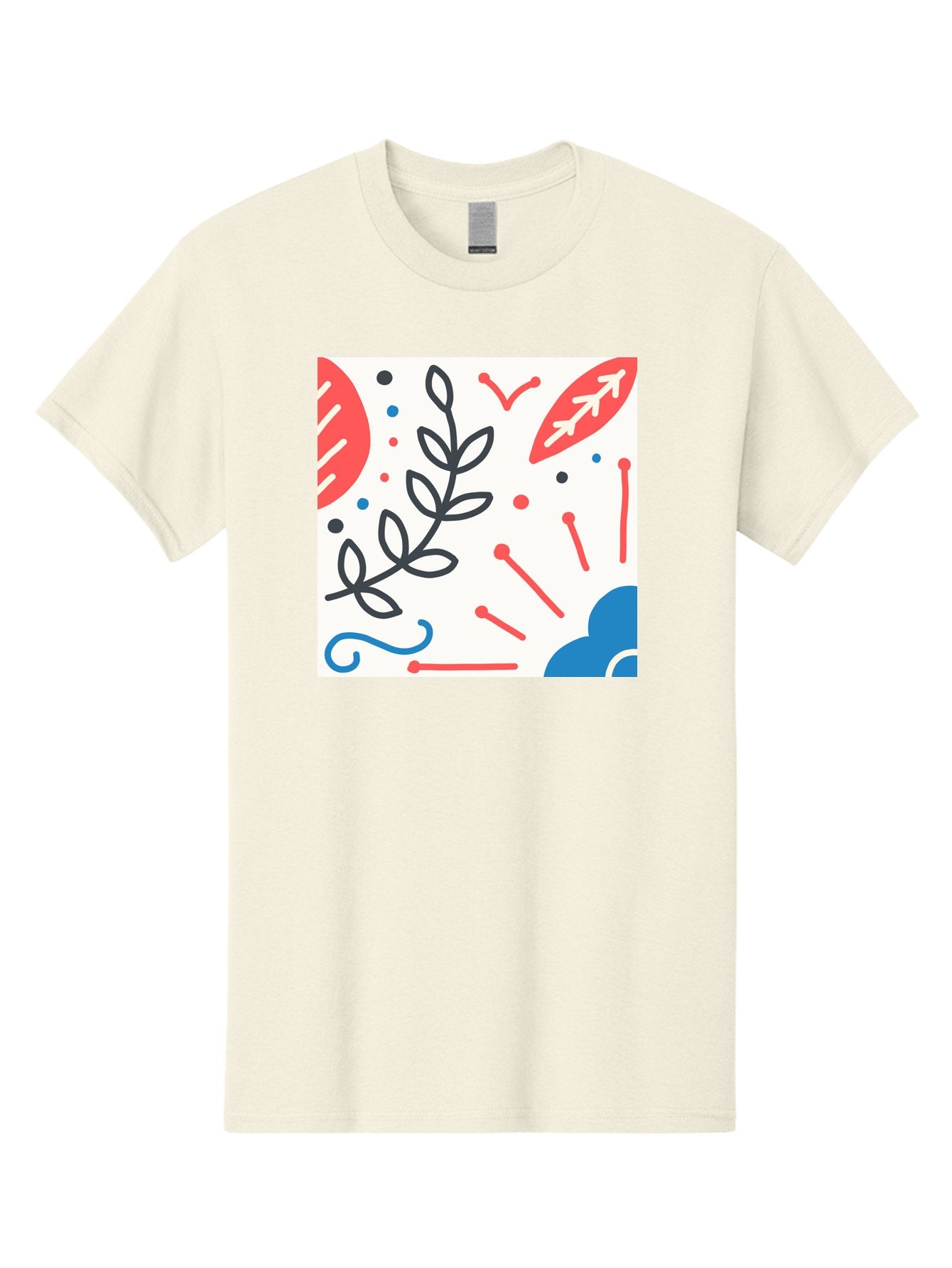 Abstract-Composition Men'S Graphic Tee, 100% Cotton, Comfortable Casual Summer Wear, Machine Washable, Abstract Floral Design, Minimalist Art, Red And Blue Accents, Simple Shapes, Creative Expression, Modern Aesthetic, Decorative Elements, Aab649 6