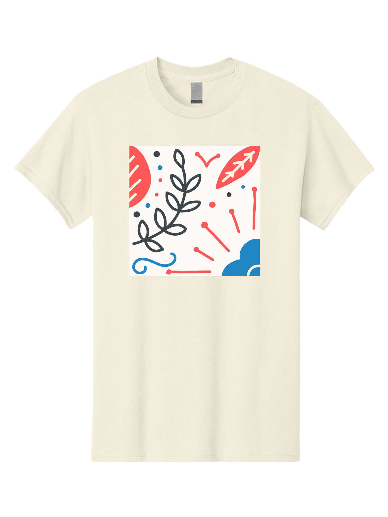 Abstract-Composition Men'S Graphic Tee, 100% Cotton, Comfortable Casual Summer Wear, Machine Washable, Abstract Floral Design, Minimalist Art, Red And Blue Accents, Simple Shapes, Creative Expression, Modern Aesthetic, Decorative Elements, Aab649 13