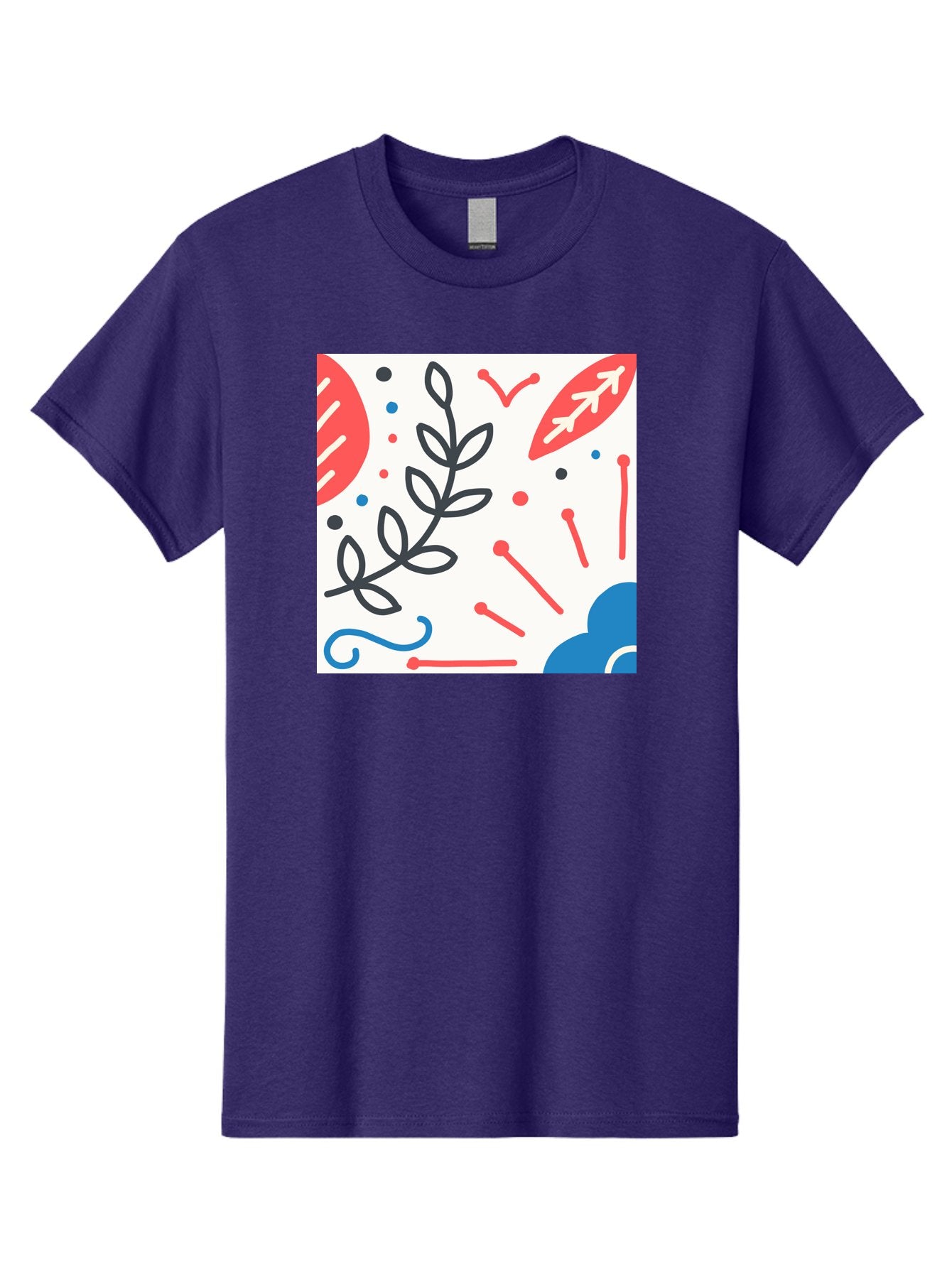 Abstract-Composition Men'S Graphic Tee, 100% Cotton, Comfortable Casual Summer Wear, Machine Washable, Abstract Floral Design, Minimalist Art, Red And Blue Accents, Simple Shapes, Creative Expression, Modern Aesthetic, Decorative Elements, Aab649 7