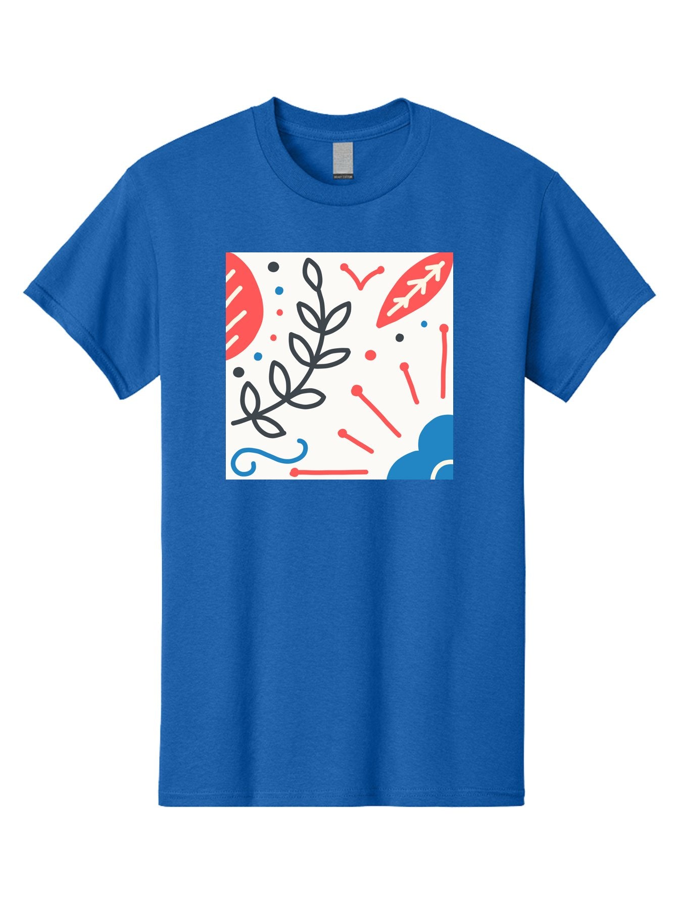 Abstract-Composition Men'S Graphic Tee, 100% Cotton, Comfortable Casual Summer Wear, Machine Washable, Abstract Floral Design, Minimalist Art, Red And Blue Accents, Simple Shapes, Creative Expression, Modern Aesthetic, Decorative Elements, Aab649 5