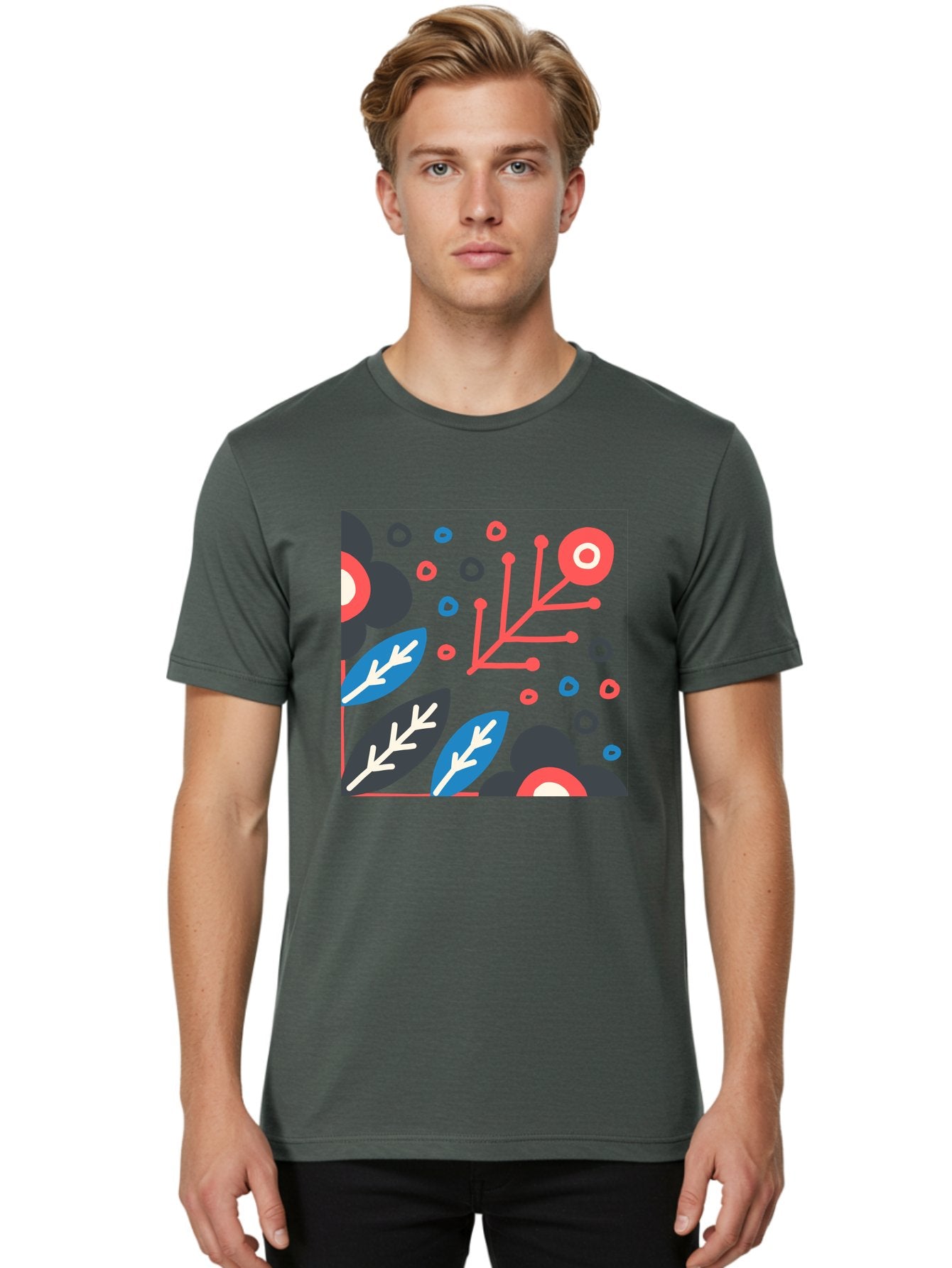 Abstract-Floral-Pattern-1 Men'S Graphic Tee, 100% Cotton, Comfortable Casual Summer Wear, Machine Washable, Abstract Floral Pattern, Colorful Flowers, Modern Botanical Art, Vibrant Graphics, Playful Design, Creative Illustration, Aab650 30