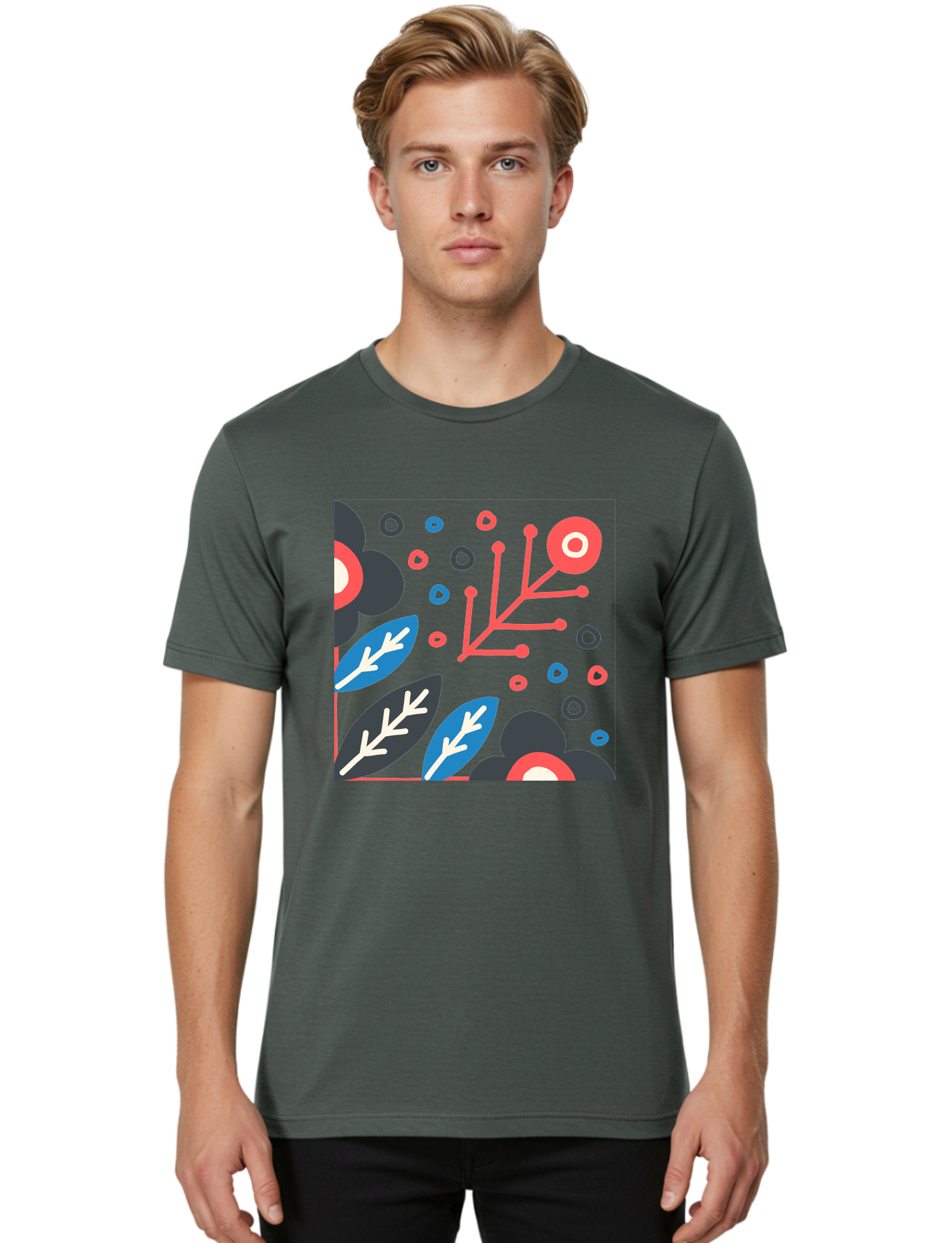 Abstract-Floral-Pattern-1 Men'S Graphic Tee, 100% Cotton, Comfortable Casual Summer Wear, Machine Washable, Abstract Floral Pattern, Colorful Flowers, Modern Botanical Art, Vibrant Graphics, Playful Design, Creative Illustration, Aab650