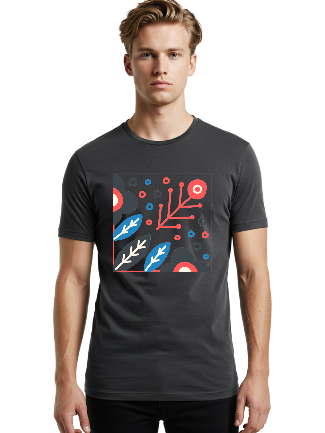 Abstract-Floral-Pattern-1 Men'S Graphic Tee, 100% Cotton, Comfortable Casual Summer Wear, Machine Washable, Abstract Floral Pattern, Colorful Flowers, Modern Botanical Art, Vibrant Graphics, Playful Design, Creative Illustration, Aab650 16