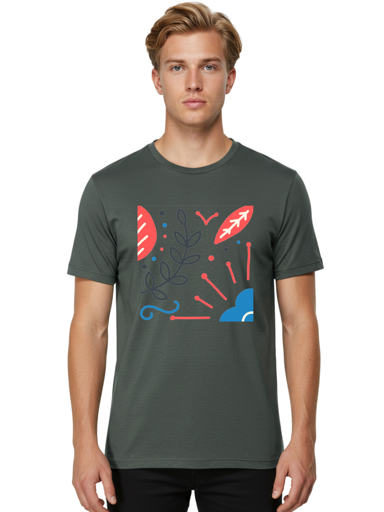 Abstract-Floral-Pattern-2 Men'S Graphic Tee, 100% Cotton, Comfortable Casual Summer Wear, Machine Washable, Memphis Pattern, Abstract Design, Colorful Shapes, Playful Art, Trendy Graphics, Modern Illustration, Vibrant Leaves, Aab651 10