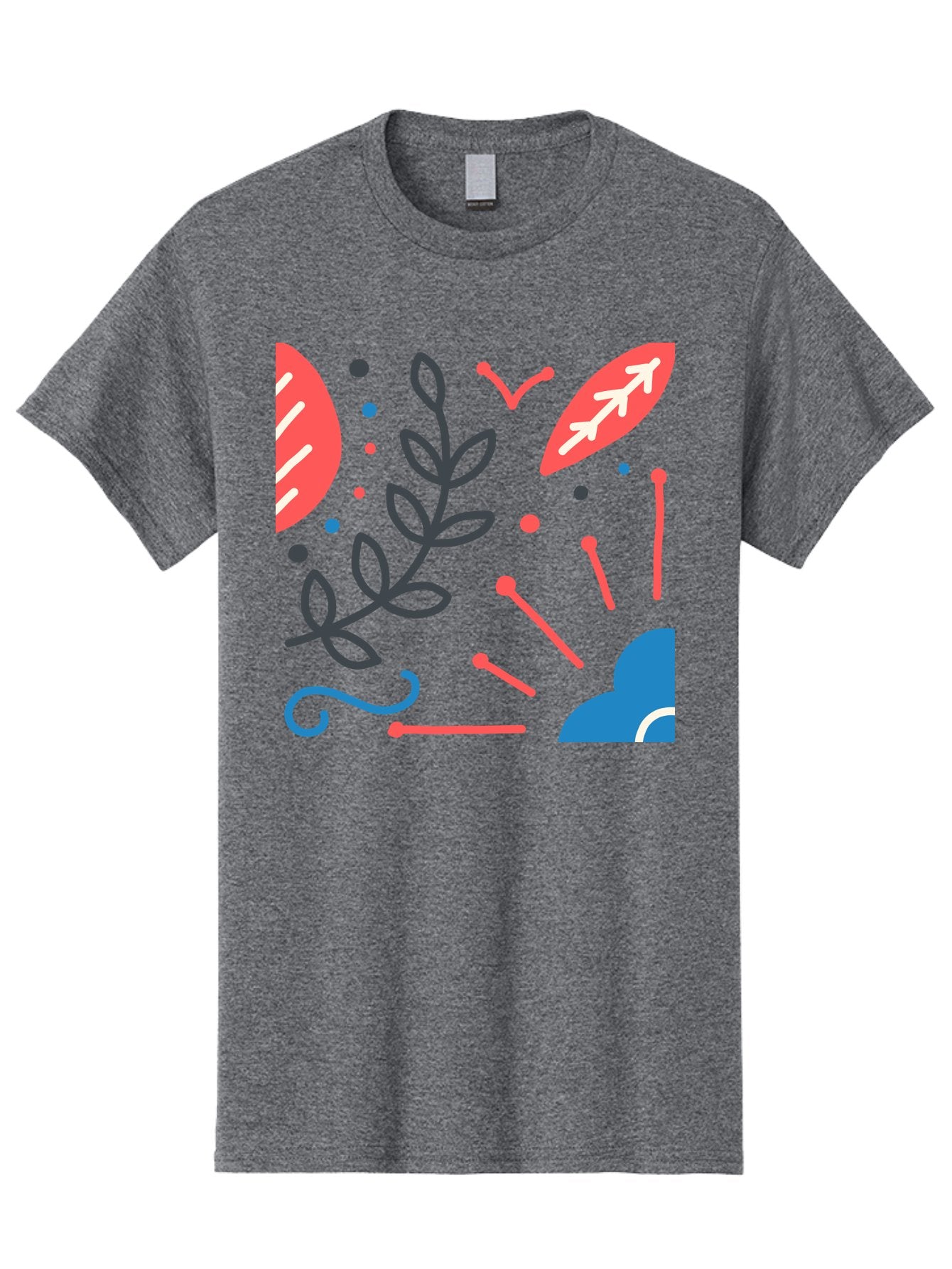 Abstract-Floral-Pattern-2 Men'S Graphic Tee, 100% Cotton, Comfortable Casual Summer Wear, Machine Washable, Memphis Pattern, Abstract Design, Colorful Shapes, Playful Art, Trendy Graphics, Modern Illustration, Vibrant Leaves, Aab651