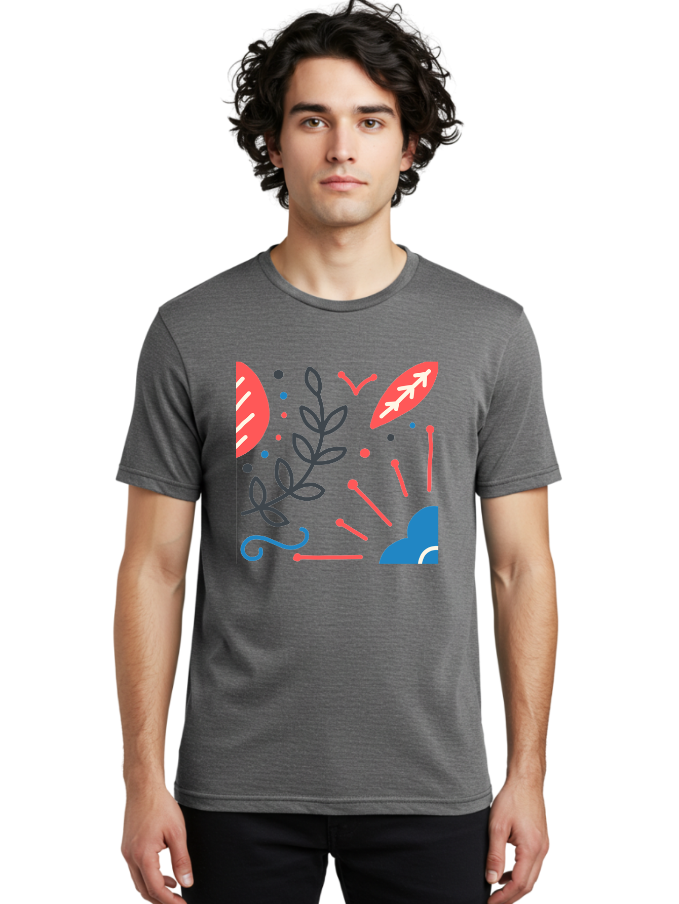 Abstract-Floral-Pattern-2 Men'S Graphic Tee, 100% Cotton, Comfortable Casual Summer Wear, Machine Washable, Memphis Pattern, Abstract Design, Colorful Shapes, Playful Art, Trendy Graphics, Modern Illustration, Vibrant Leaves, Aab651 20