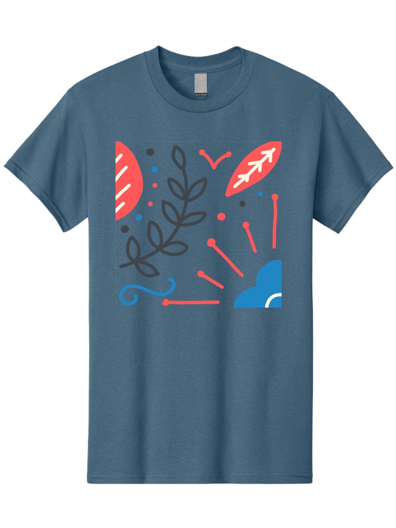 Abstract-Floral-Pattern-2 Men'S Graphic Tee, 100% Cotton, Comfortable Casual Summer Wear, Machine Washable, Memphis Pattern, Abstract Design, Colorful Shapes, Playful Art, Trendy Graphics, Modern Illustration, Vibrant Leaves, Aab651