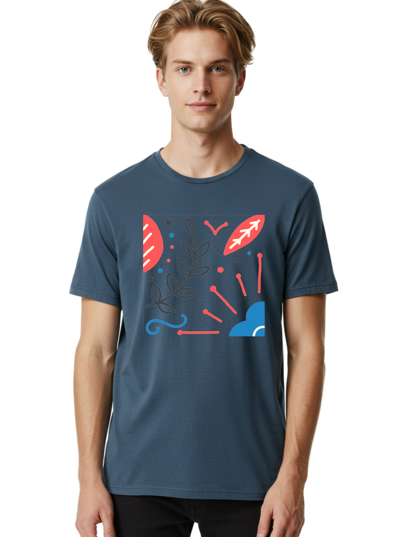 Abstract-Floral-Pattern-2 Men'S Graphic Tee, 100% Cotton, Comfortable Casual Summer Wear, Machine Washable, Memphis Pattern, Abstract Design, Colorful Shapes, Playful Art, Trendy Graphics, Modern Illustration, Vibrant Leaves, Aab651 22