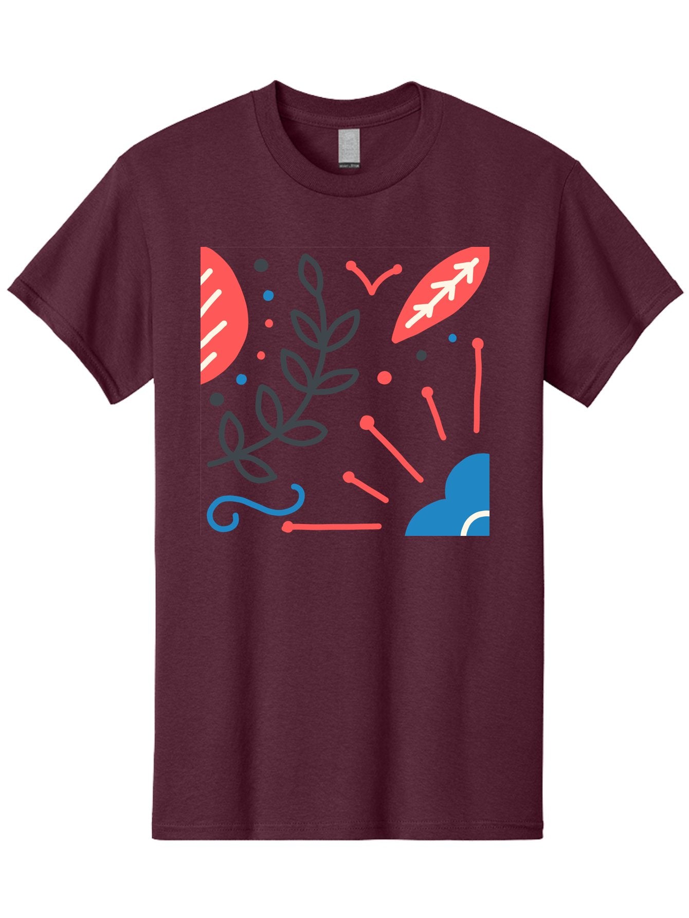 Abstract-Floral-Pattern-2 Men'S Graphic Tee, 100% Cotton, Comfortable Casual Summer Wear, Machine Washable, Memphis Pattern, Abstract Design, Colorful Shapes, Playful Art, Trendy Graphics, Modern Illustration, Vibrant Leaves, Aab651 4