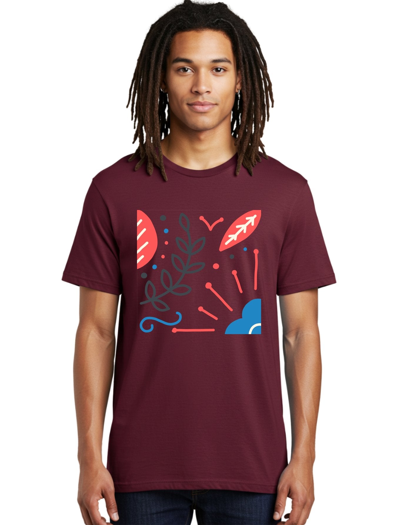 Abstract-Floral-Pattern-2 Men'S Graphic Tee, 100% Cotton, Comfortable Casual Summer Wear, Machine Washable, Memphis Pattern, Abstract Design, Colorful Shapes, Playful Art, Trendy Graphics, Modern Illustration, Vibrant Leaves, Aab651 18