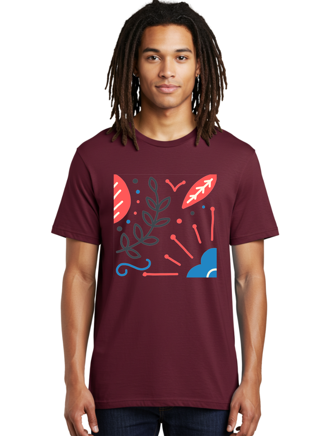 Abstract-Floral-Pattern-2 Men'S Graphic Tee, 100% Cotton, Comfortable Casual Summer Wear, Machine Washable, Memphis Pattern, Abstract Design, Colorful Shapes, Playful Art, Trendy Graphics, Modern Illustration, Vibrant Leaves, Aab651 24
