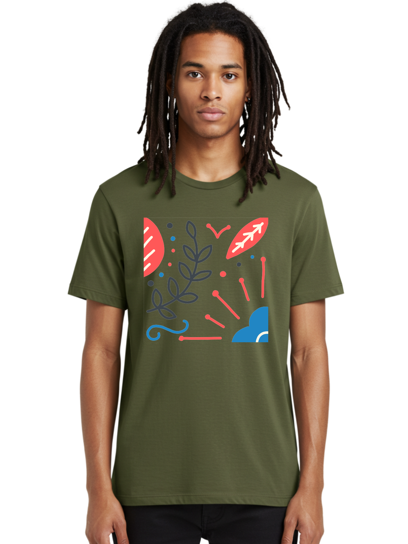 Abstract-Floral-Pattern-2 Men'S Graphic Tee, 100% Cotton, Comfortable Casual Summer Wear, Machine Washable, Memphis Pattern, Abstract Design, Colorful Shapes, Playful Art, Trendy Graphics, Modern Illustration, Vibrant Leaves, Aab651 4