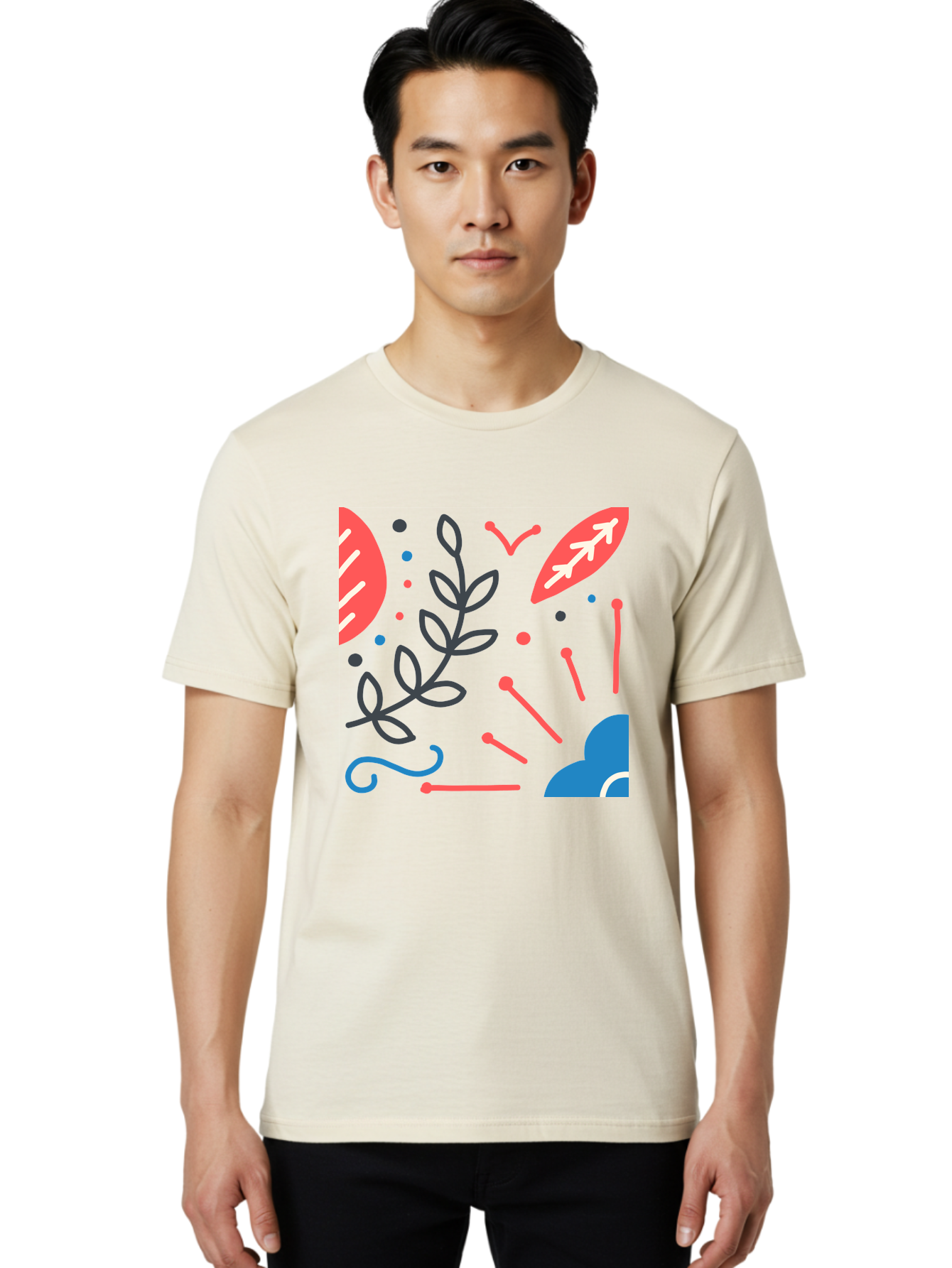 Abstract-Floral-Pattern-2 Men'S Graphic Tee, 100% Cotton, Comfortable Casual Summer Wear, Machine Washable, Memphis Pattern, Abstract Design, Colorful Shapes, Playful Art, Trendy Graphics, Modern Illustration, Vibrant Leaves, Aab651 14