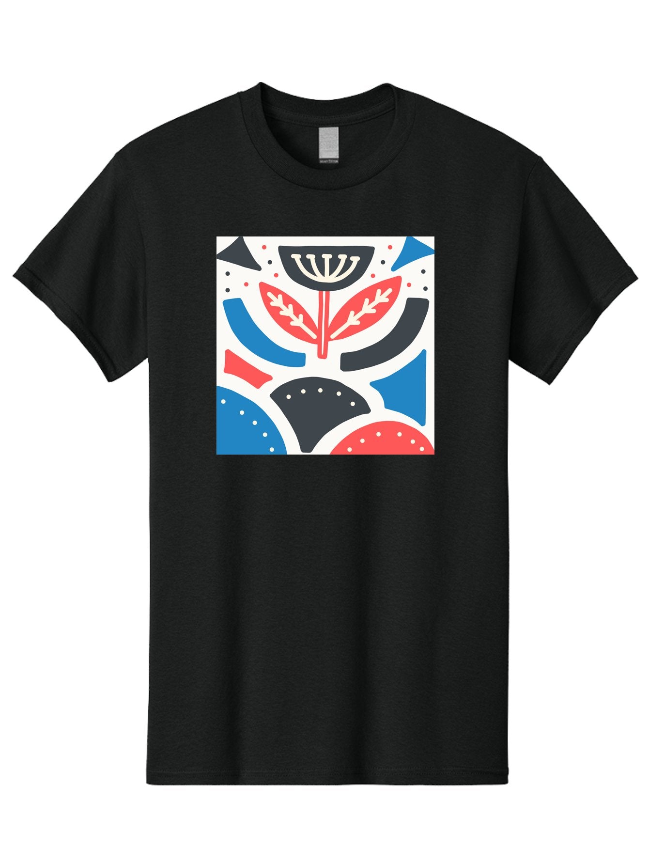 Abstract-Flower-1 Men'S Graphic Tee, 100% Cotton, Comfortable Casual Summer Wear, Machine Washable, Stylized Flower, Abstract Shapes, Red And Blue Hues, Black And White Accents, Modern Art, Graphic Design, Artistic Expression, Aab653 9