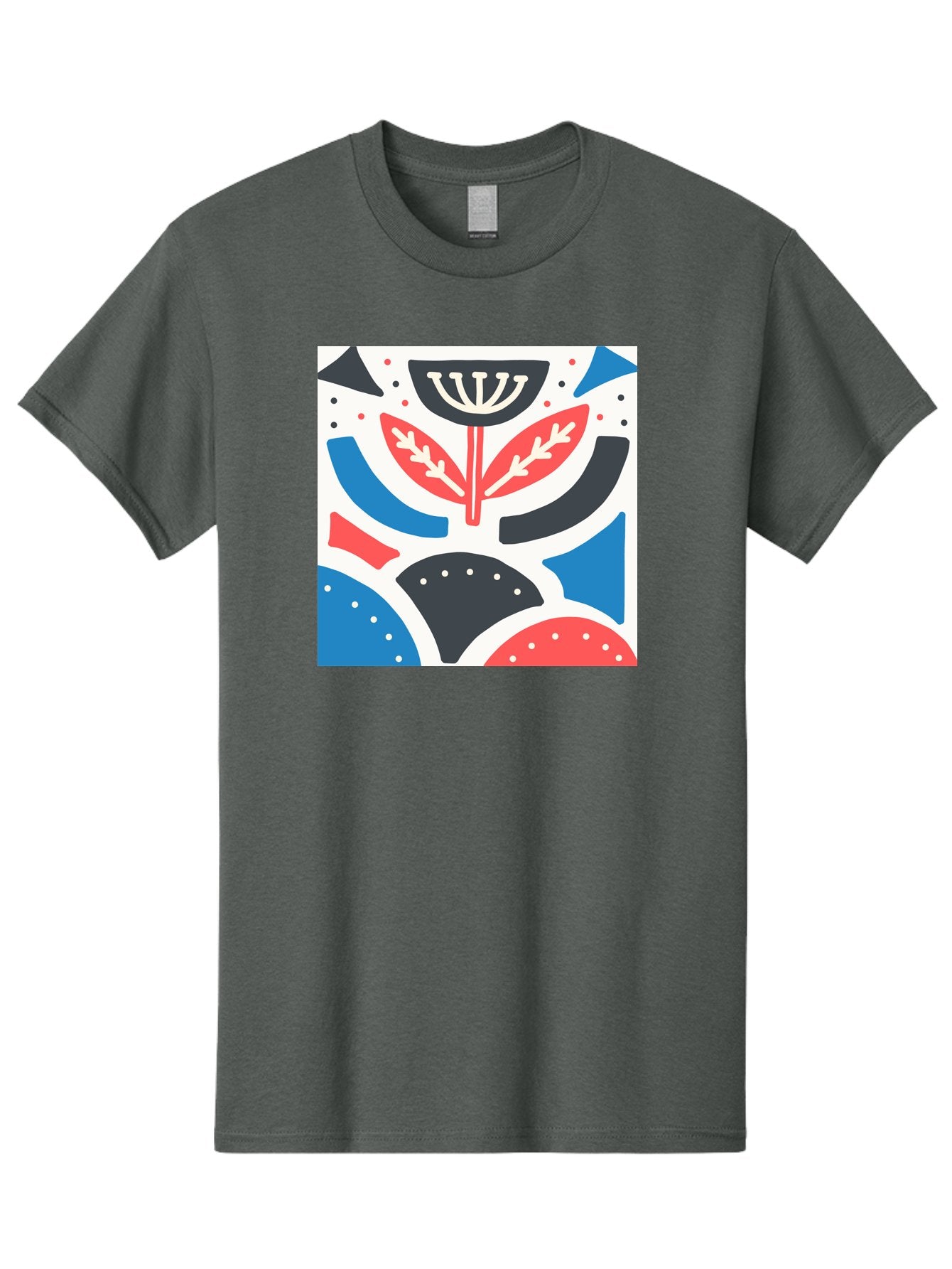 Abstract-Flower-1 Men'S Graphic Tee, 100% Cotton, Comfortable Casual Summer Wear, Machine Washable, Stylized Flower, Abstract Shapes, Red And Blue Hues, Black And White Accents, Modern Art, Graphic Design, Artistic Expression, Aab653