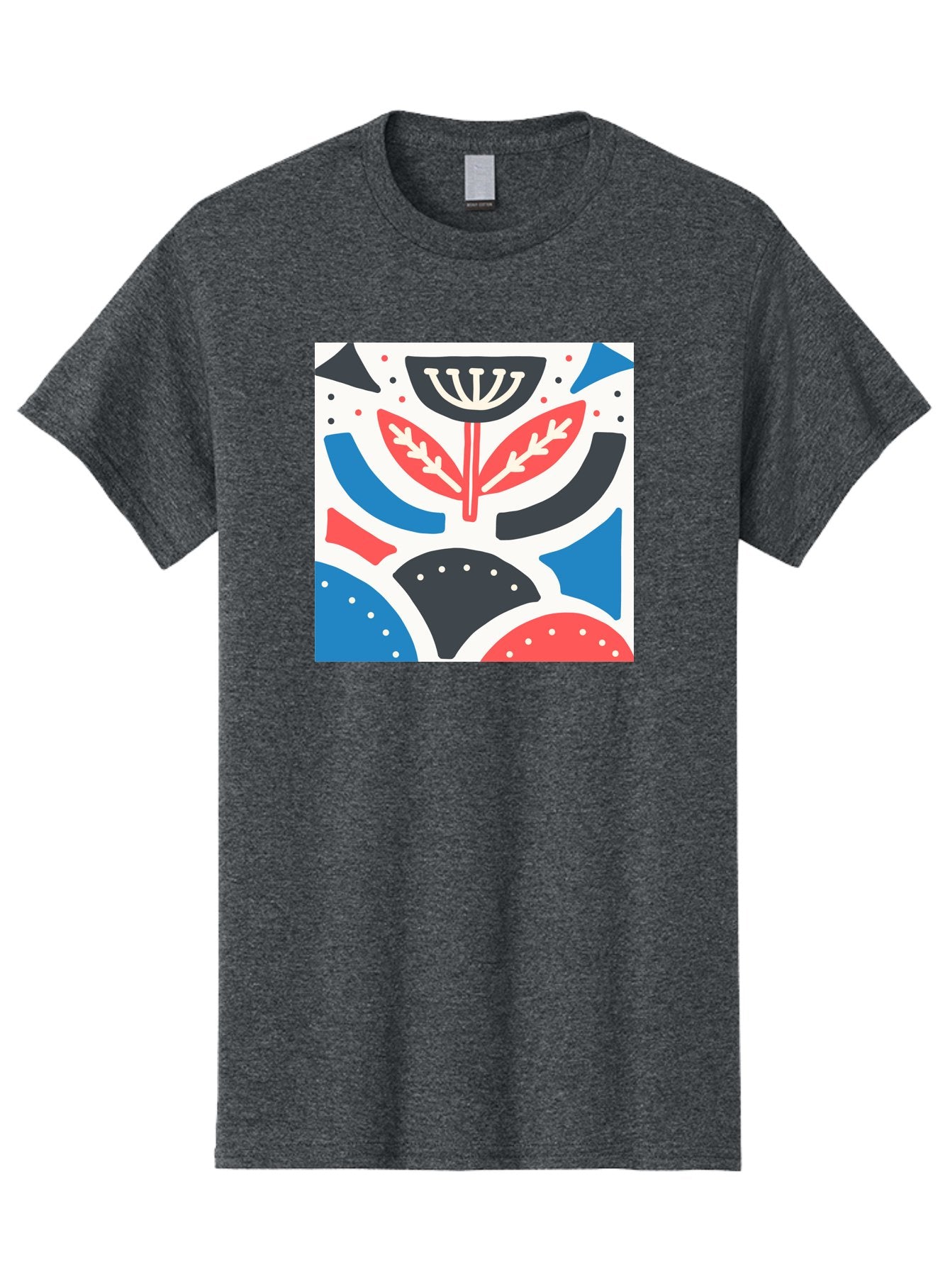 Abstract-Flower-1 Men'S Graphic Tee, 100% Cotton, Comfortable Casual Summer Wear, Machine Washable, Stylized Flower, Abstract Shapes, Red And Blue Hues, Black And White Accents, Modern Art, Graphic Design, Artistic Expression, Aab653 6