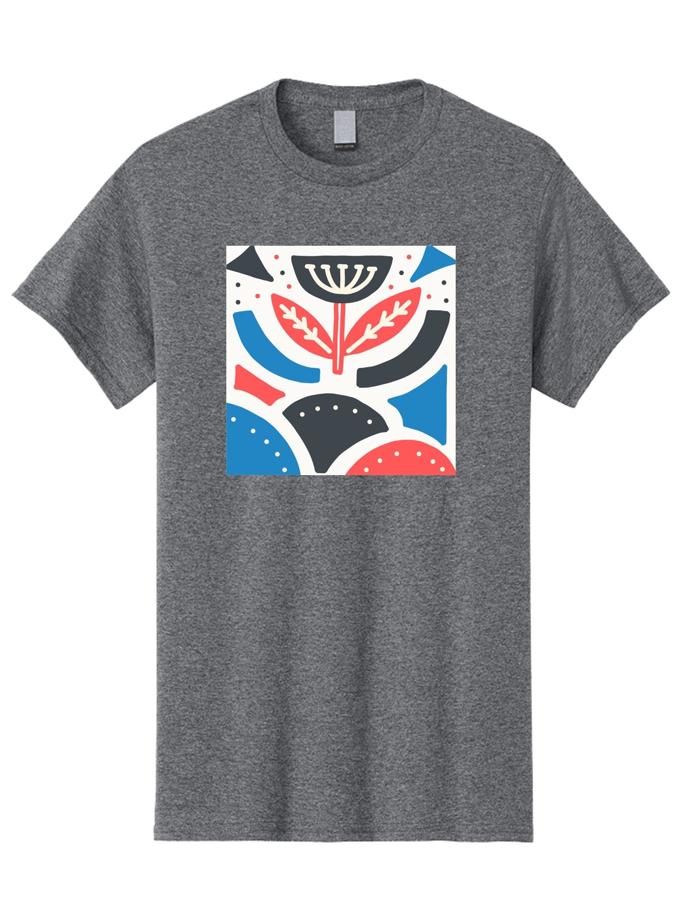 Abstract-Flower-1 Men'S Graphic Tee, 100% Cotton, Comfortable Casual Summer Wear, Machine Washable, Stylized Flower, Abstract Shapes, Red And Blue Hues, Black And White Accents, Modern Art, Graphic Design, Artistic Expression, Aab653 8