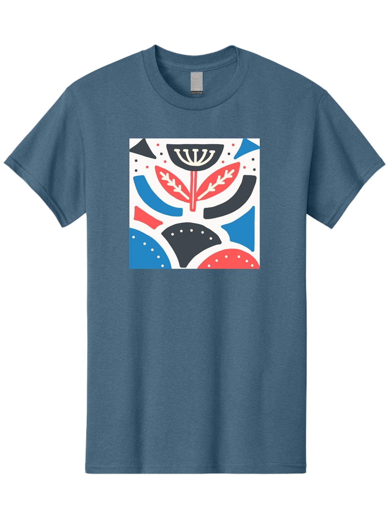Abstract-Flower-1 Men'S Graphic Tee, 100% Cotton, Comfortable Casual Summer Wear, Machine Washable, Stylized Flower, Abstract Shapes, Red And Blue Hues, Black And White Accents, Modern Art, Graphic Design, Artistic Expression, Aab653 12