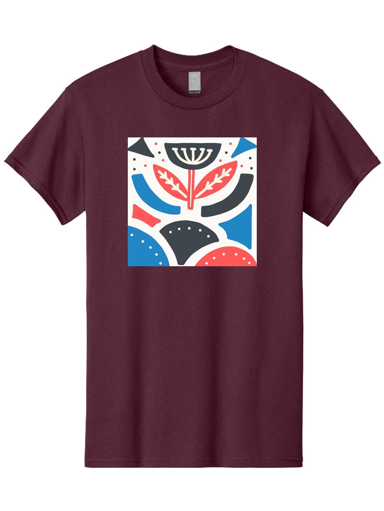 Abstract-Flower-1 Men'S Graphic Tee, 100% Cotton, Comfortable Casual Summer Wear, Machine Washable, Stylized Flower, Abstract Shapes, Red And Blue Hues, Black And White Accents, Modern Art, Graphic Design, Artistic Expression, Aab653 5